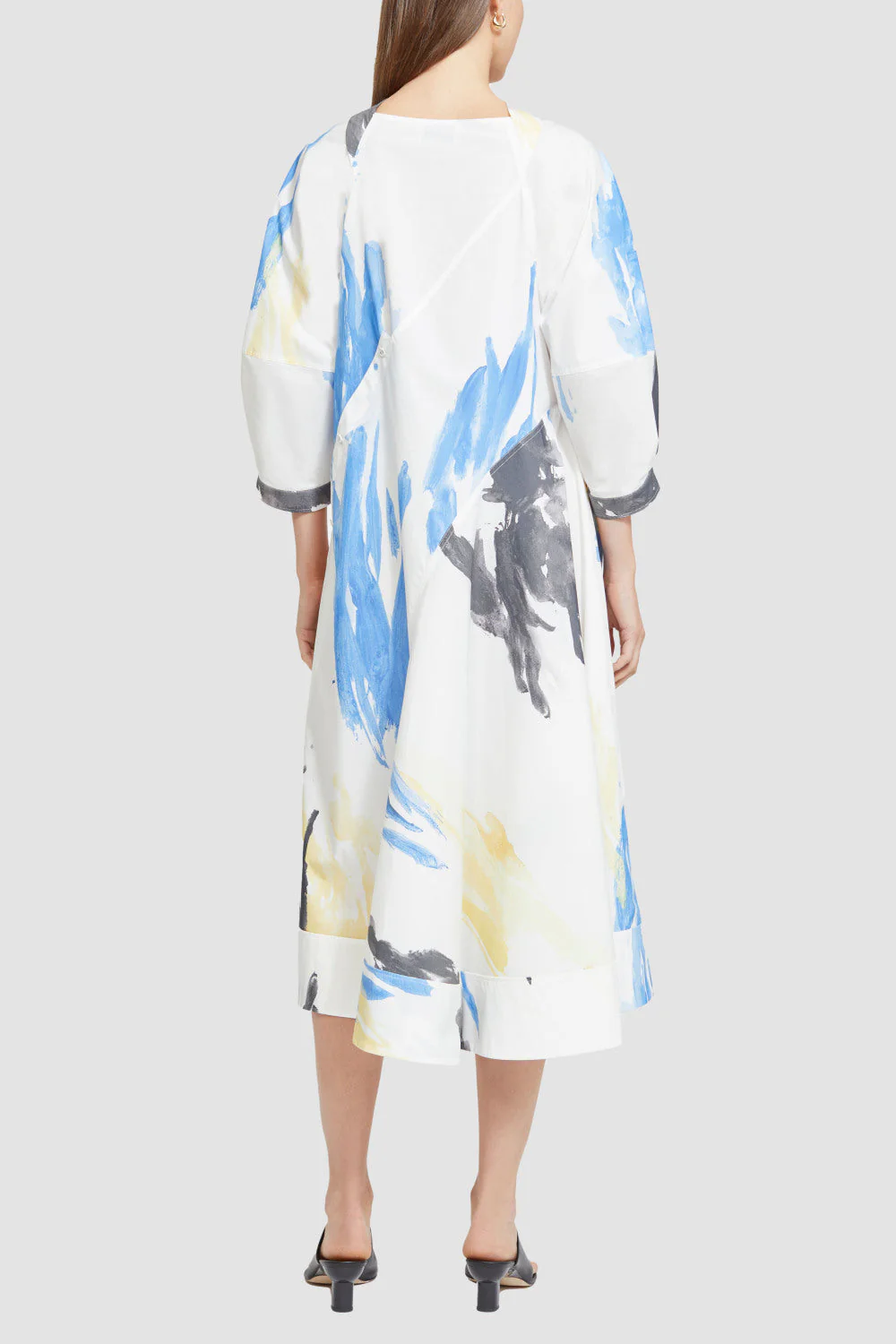 Printed Puff Ss Poplin Draped Dress - Image 4