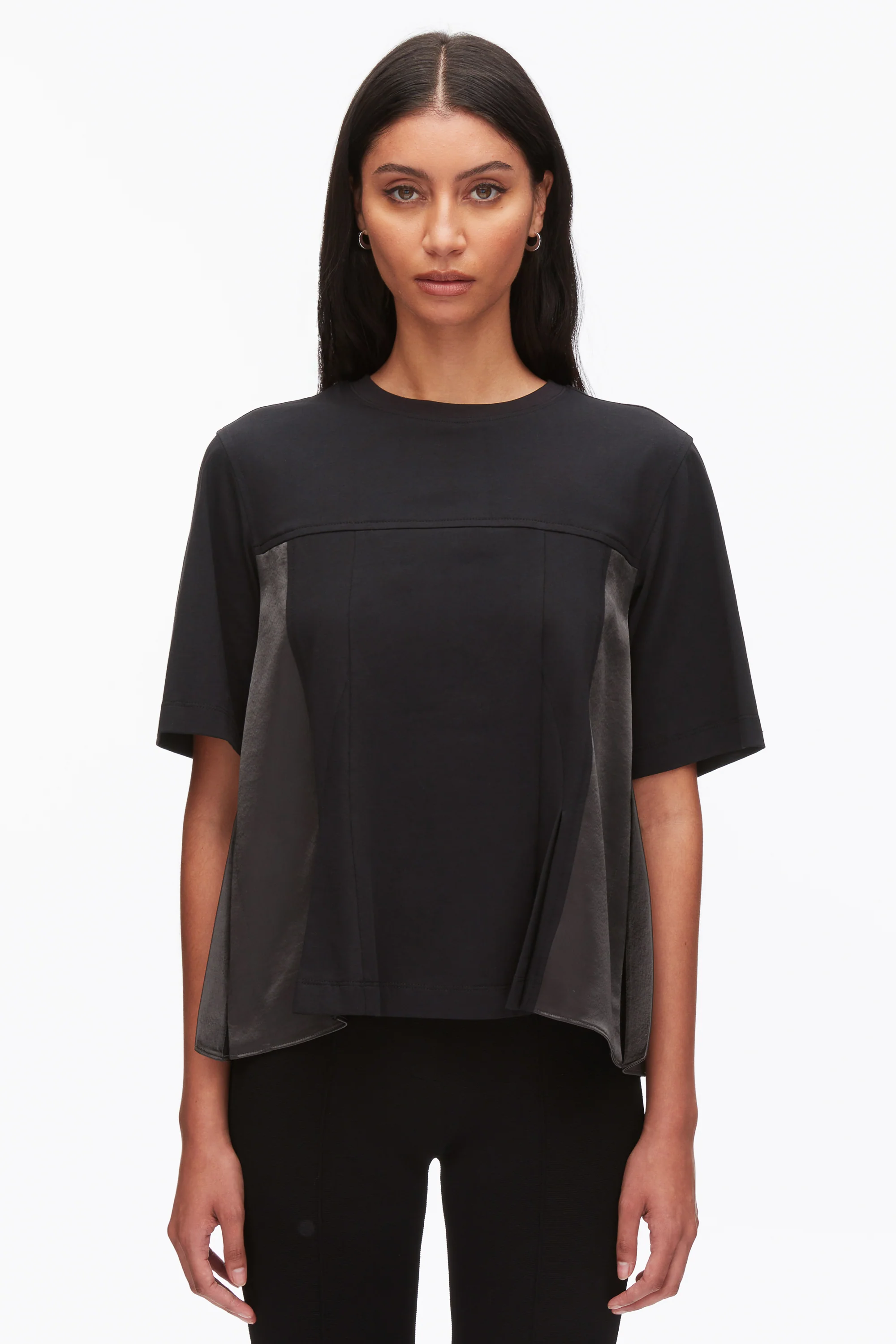 Puff Sleeve Flounce T-Shirt with Satin Panels - Image 3