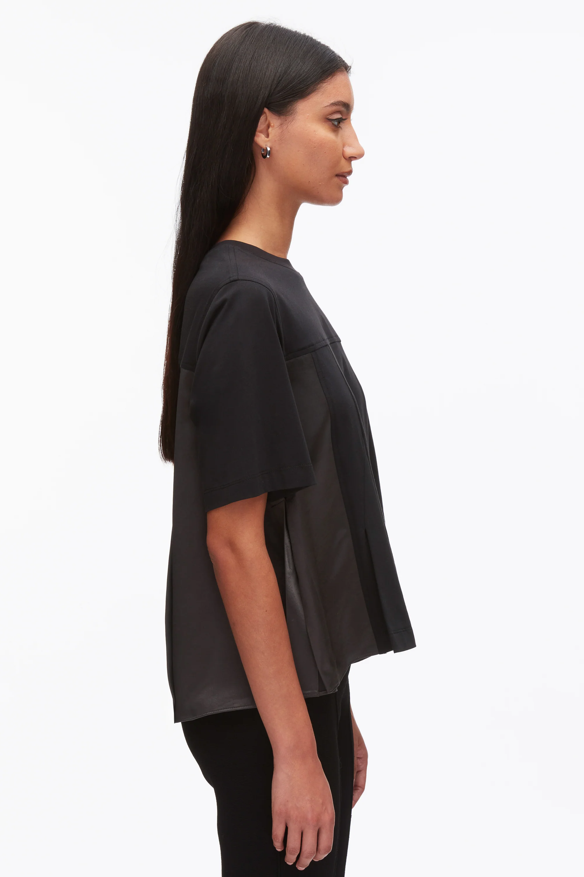 Puff Sleeve Flounce T-Shirt with Satin Panels - Image 4