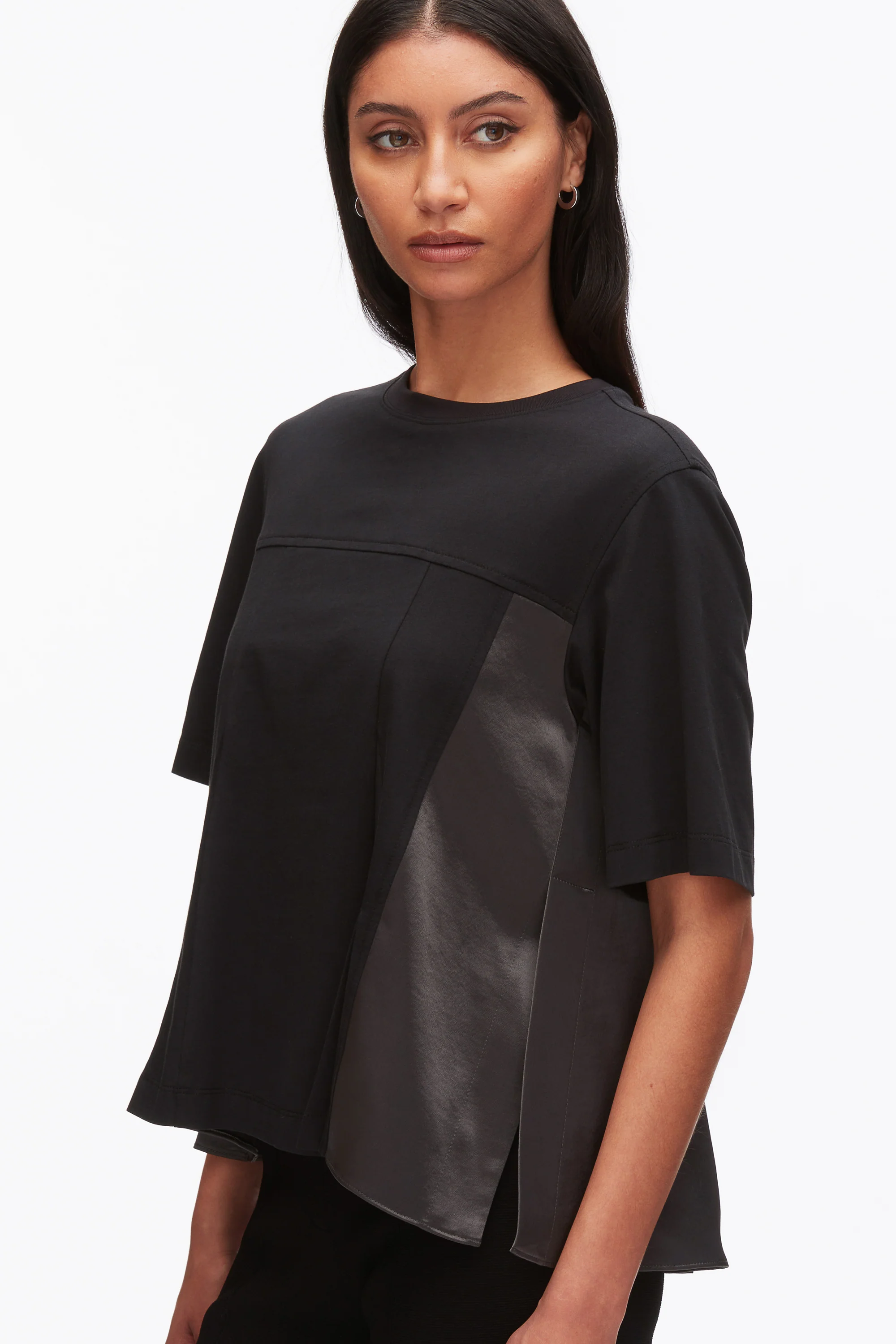 Puff Sleeve Flounce T-Shirt with Satin Panels - Image 6