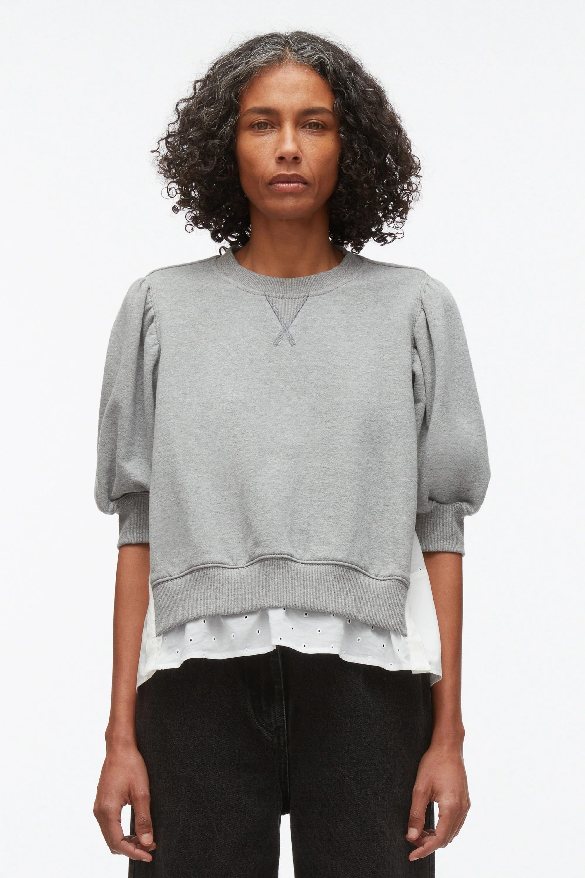 Puff Sleeve Sweatshirt with Voile Combo - Image 3