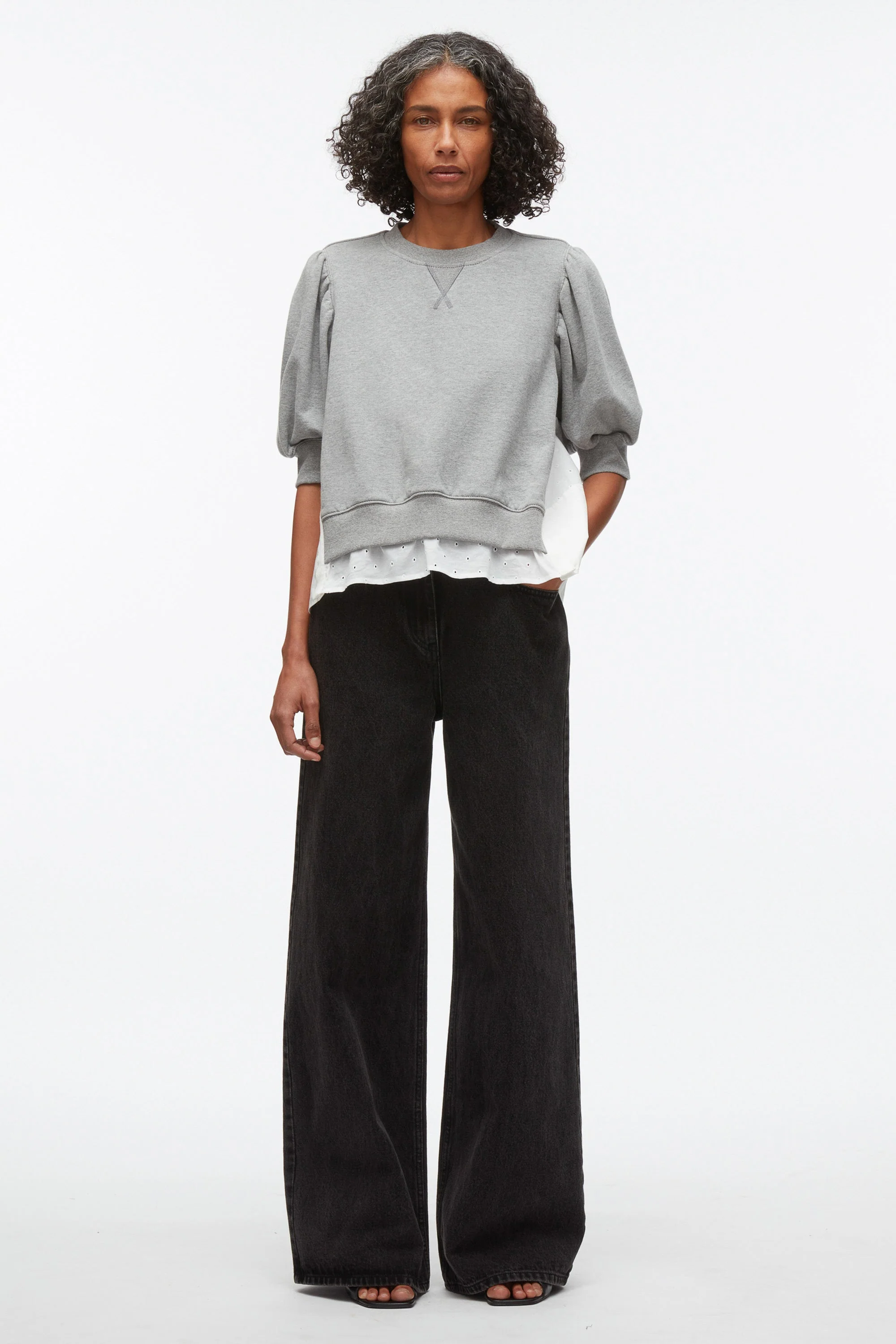 Puff Sleeve Sweatshirt with Voile Combo - Image 6