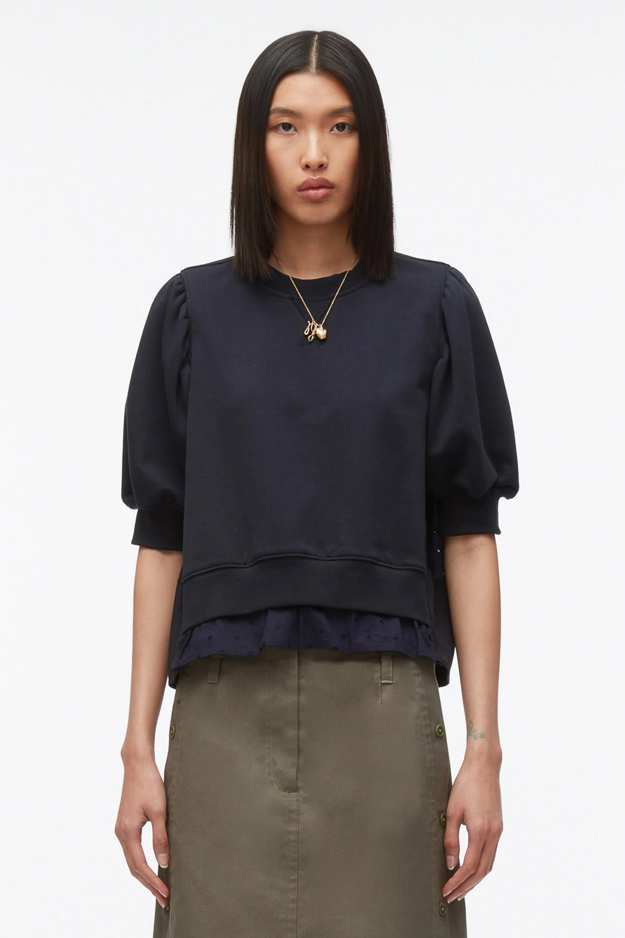 Puff Sleeve Sweatshirt with Voile Combo - Image 9