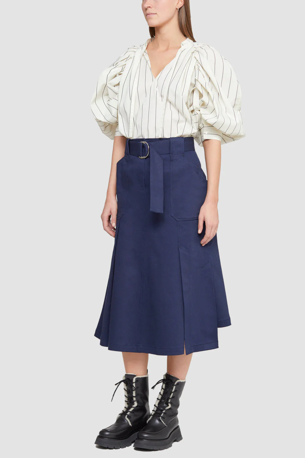 Puff Sleeve Tie Frnt Striped Poplin Top - Image 3