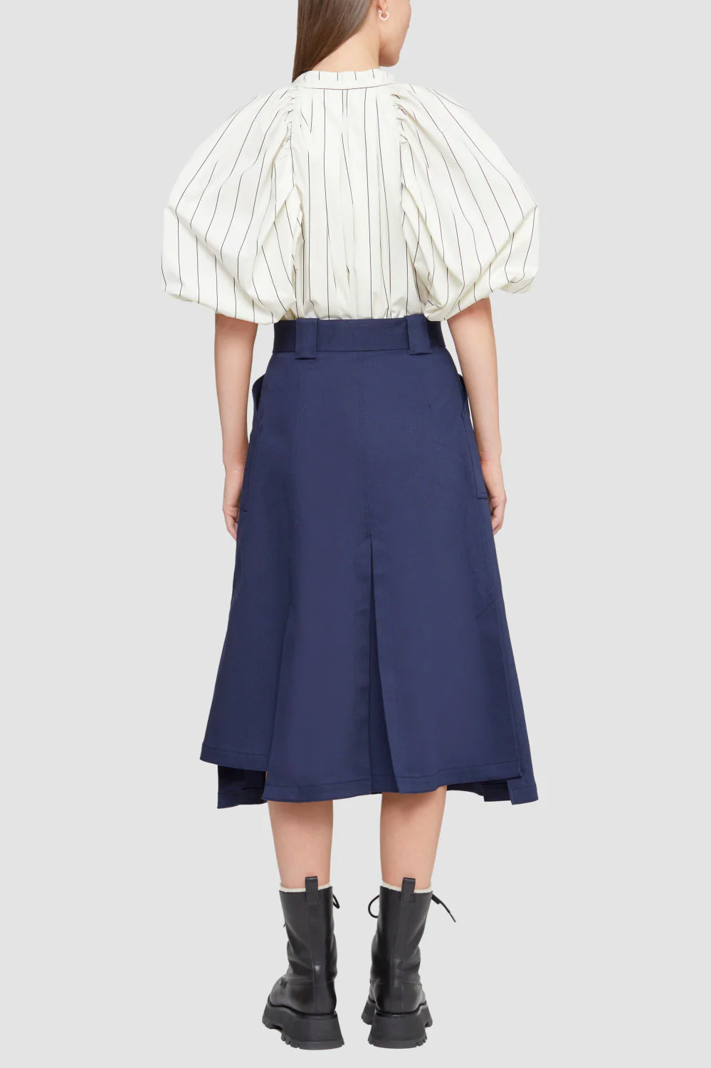 Puff Sleeve Tie Frnt Striped Poplin Top - Image 4