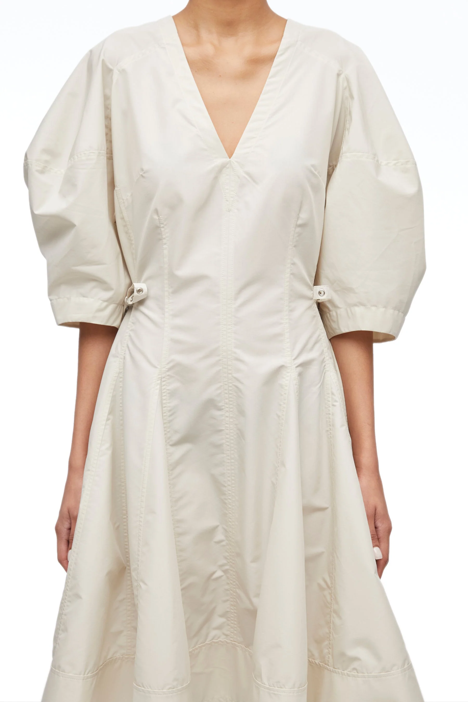 Puff Sleeve V-Neck Short Godet Dress - Image 2