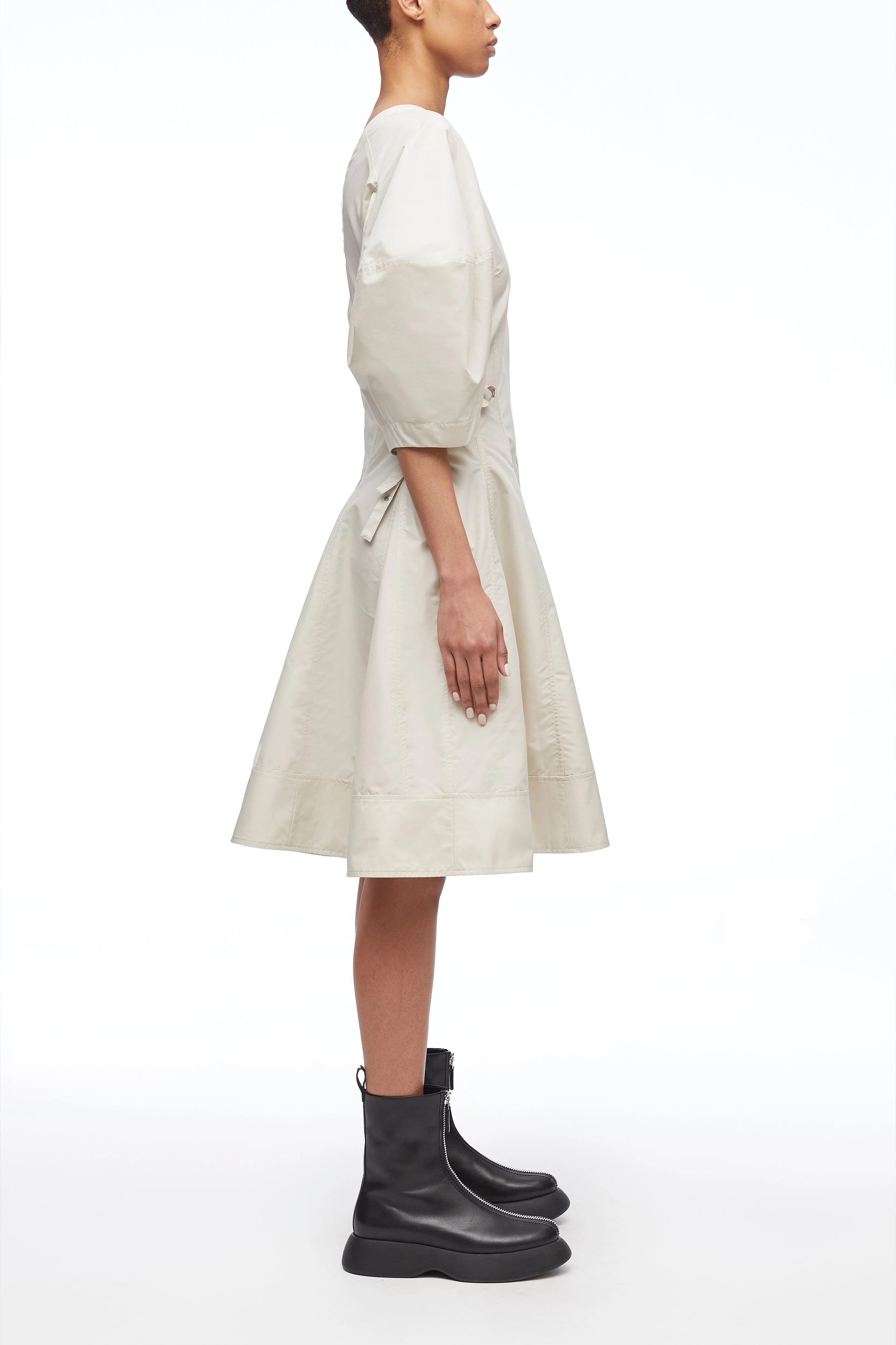 Puff Sleeve V-Neck Short Godet Dress - Image 3