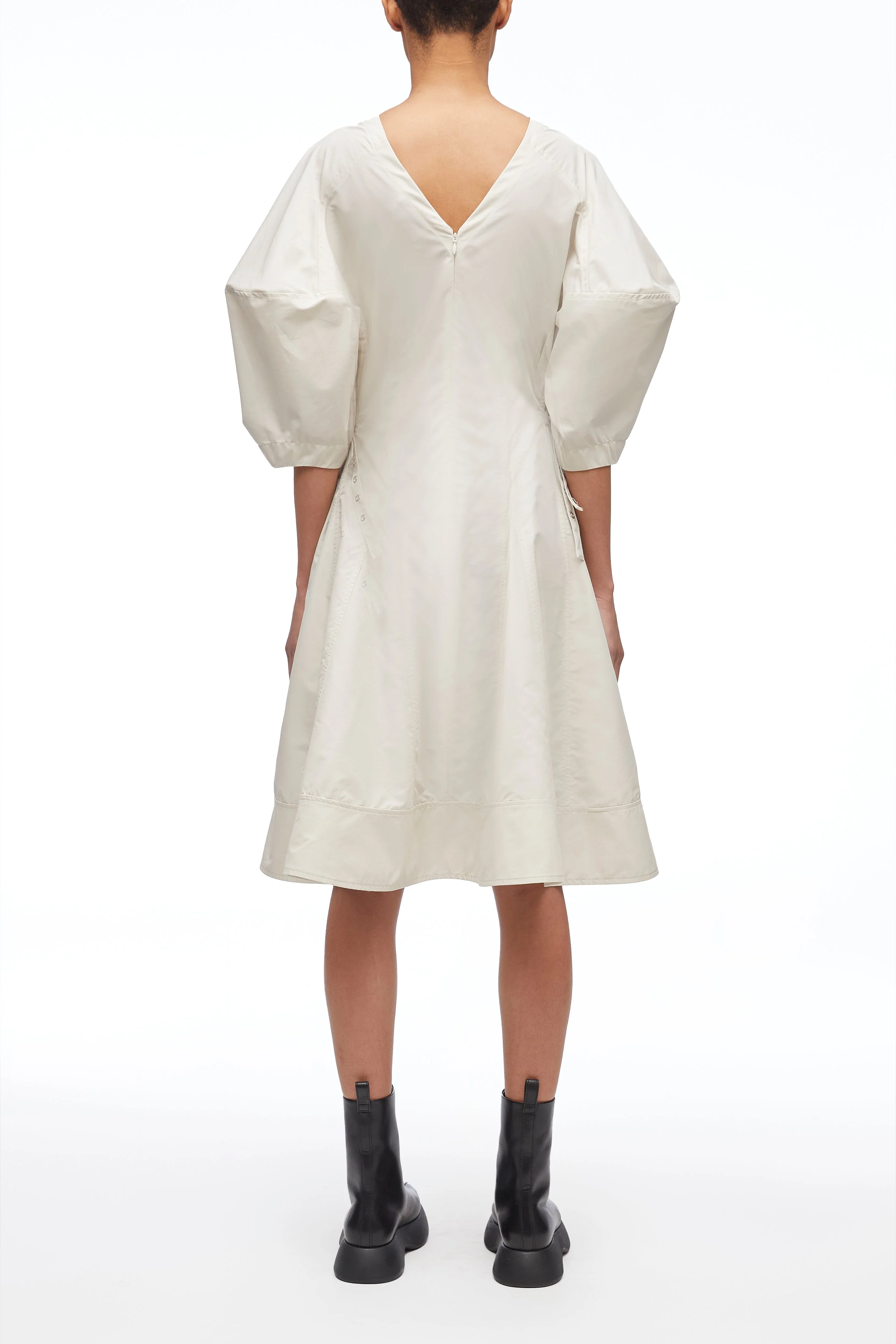 Puff Sleeve V-Neck Short Godet Dress - Image 4