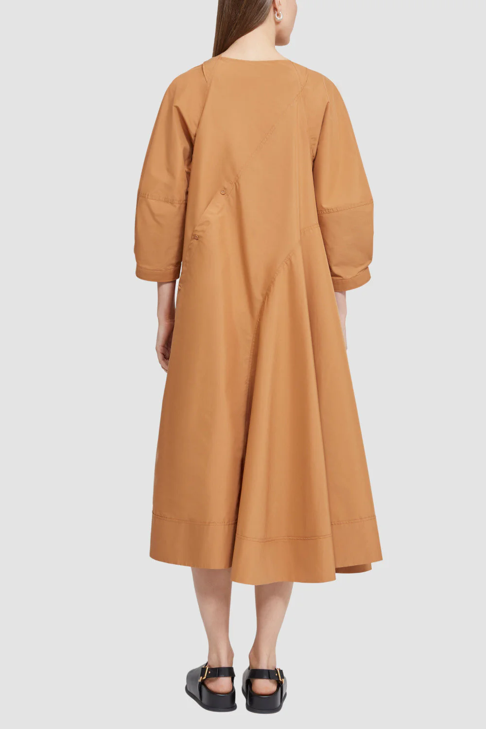 Puff Sleeve Cotton Poplin Draped Dress