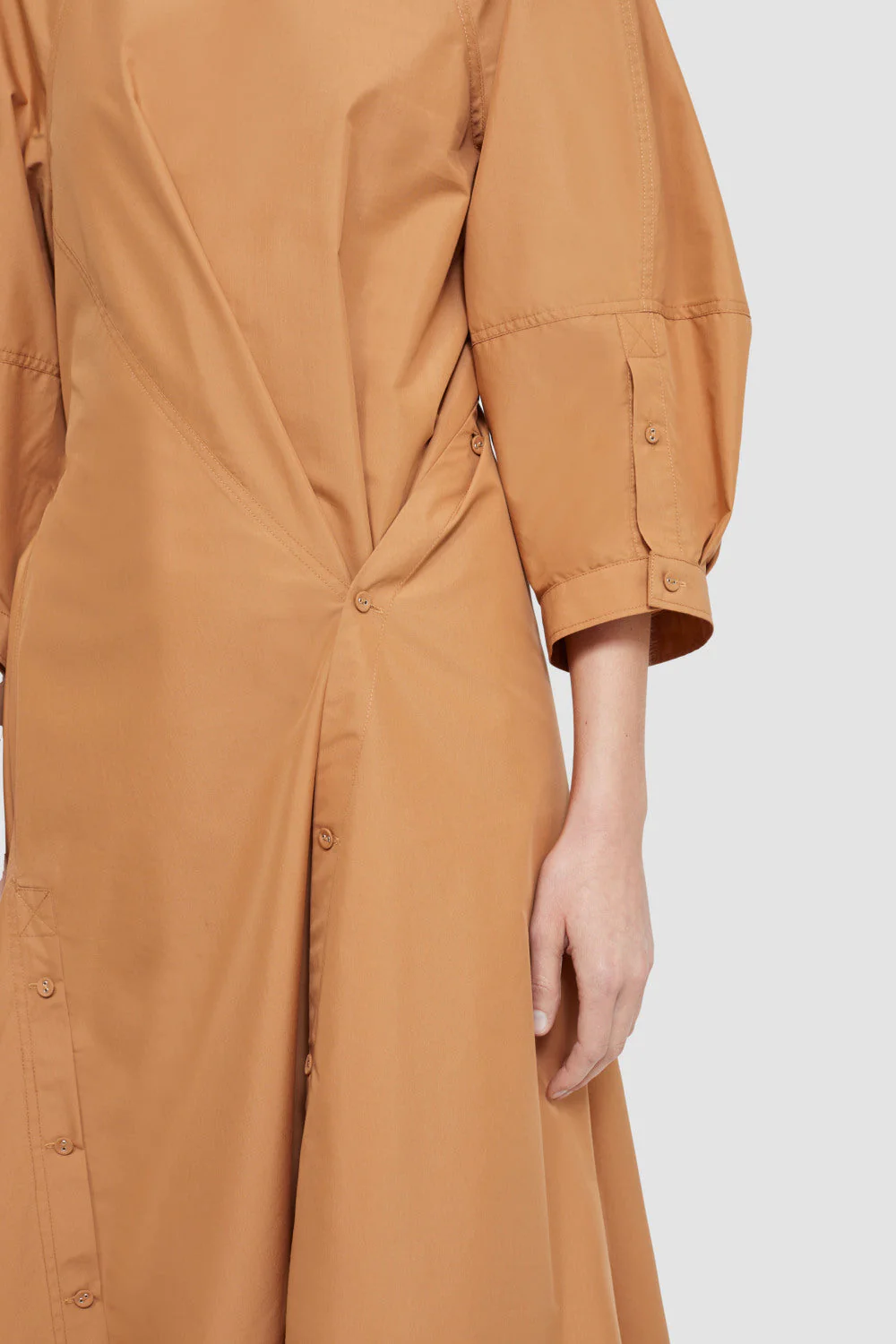 Puff Sleeve Cotton Poplin Draped Dress - Image 2
