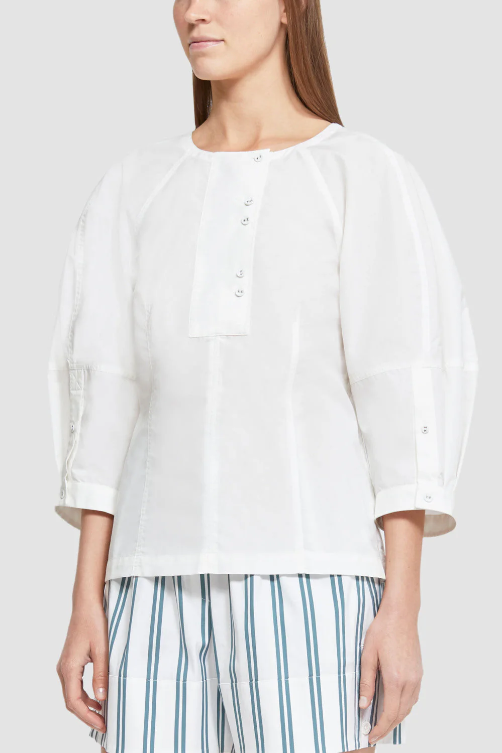 Puff Short Sleeve Cotton Poplin Top - Image 5
