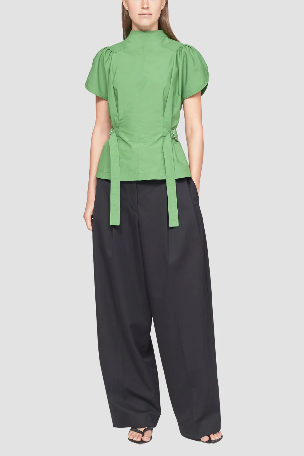 Puff Sleeve Side Tie Cotton Poplin Blouse