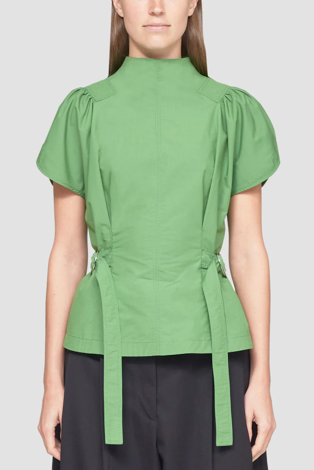 Puff Sleeve Side Tie Cotton Poplin Blouse - Image 2
