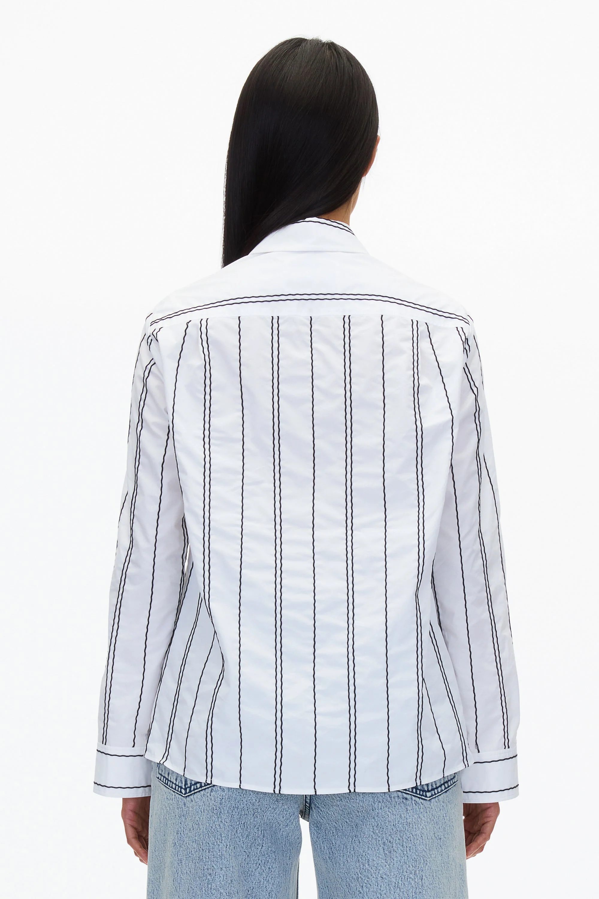 White Relax Fit Poplin Shirt with Wave Embroidery - Image 4