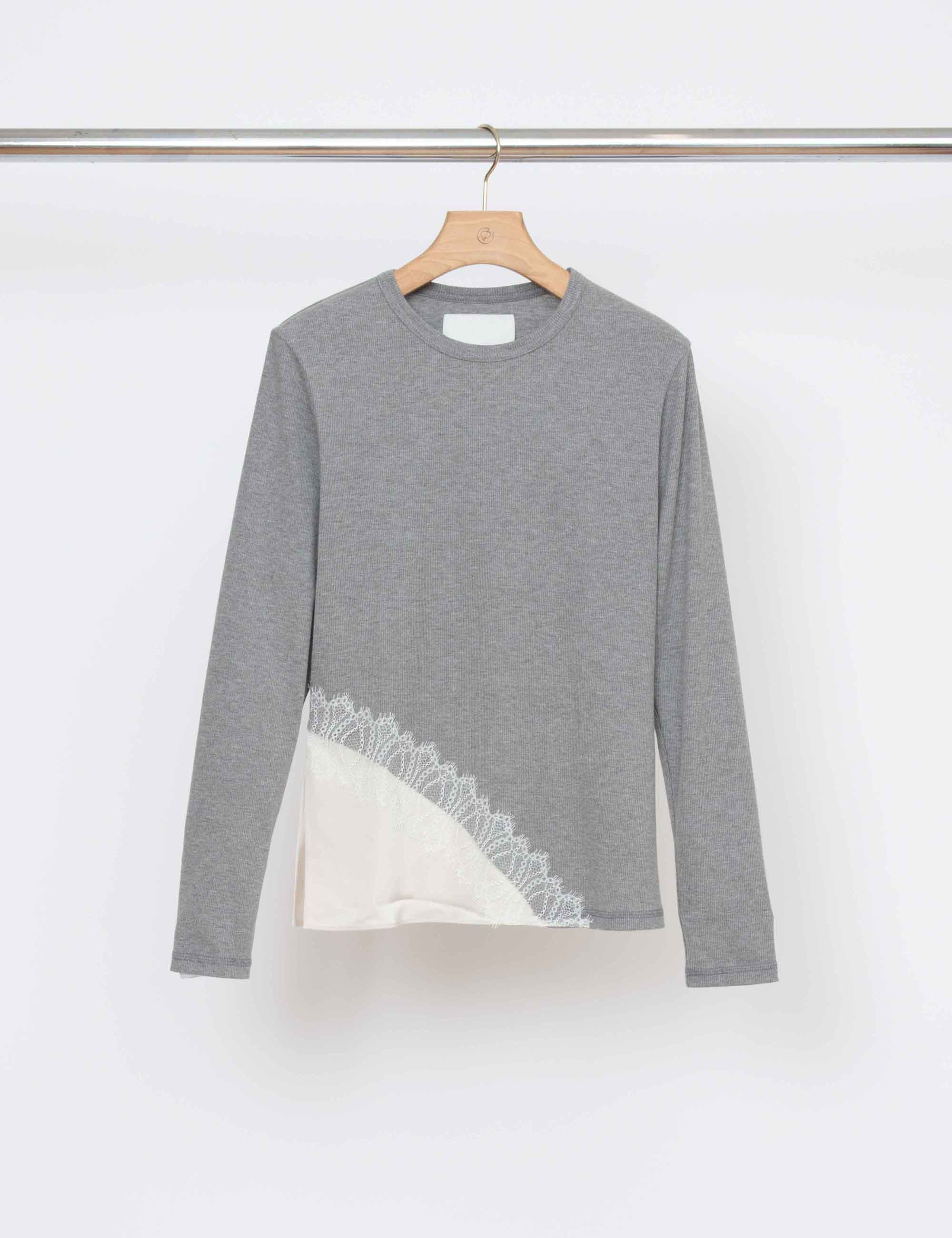 Ribbed Jersey Tee With Lace Satin Combo - Image 2