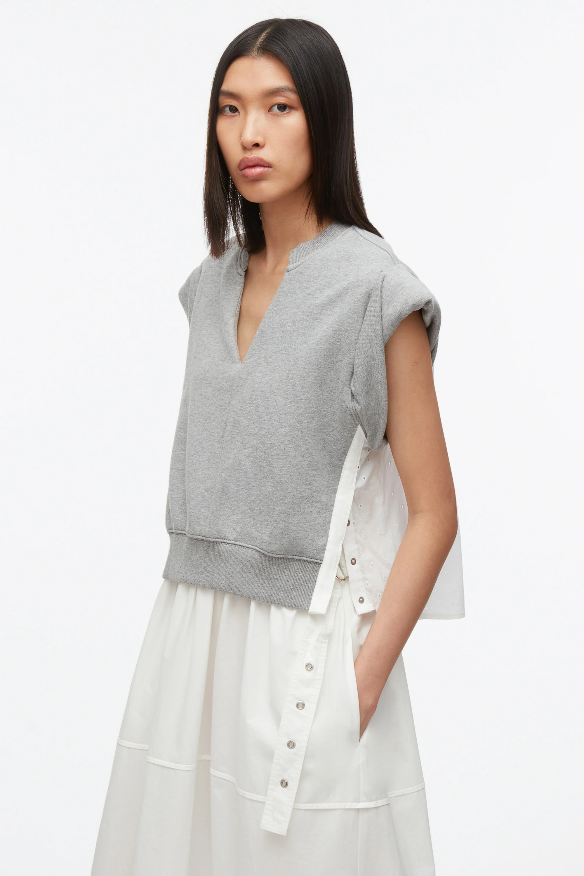Rolled Sleeve Mix Media Dress - Image 2