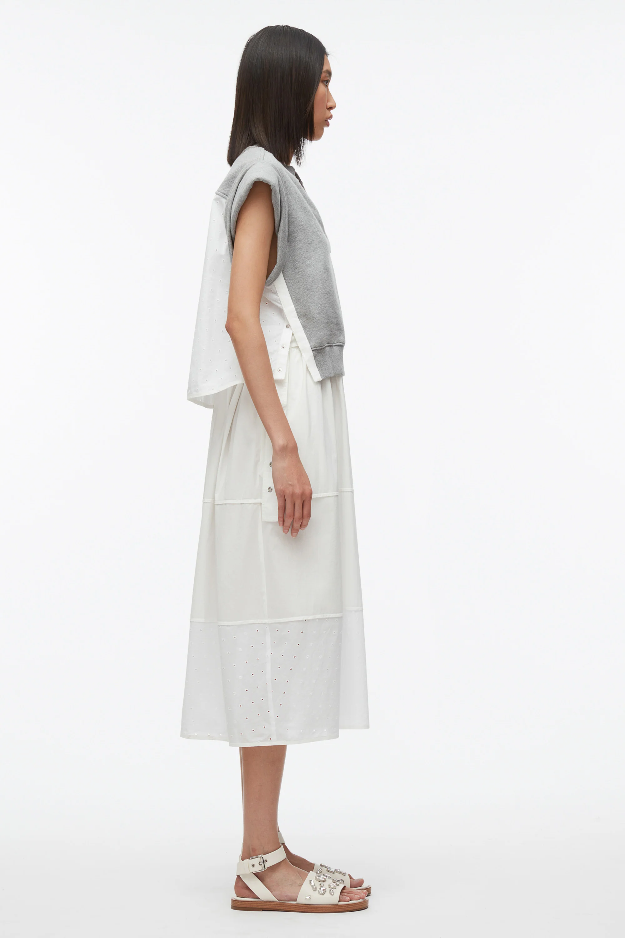 Rolled Sleeve Mix Media Dress - Image 3