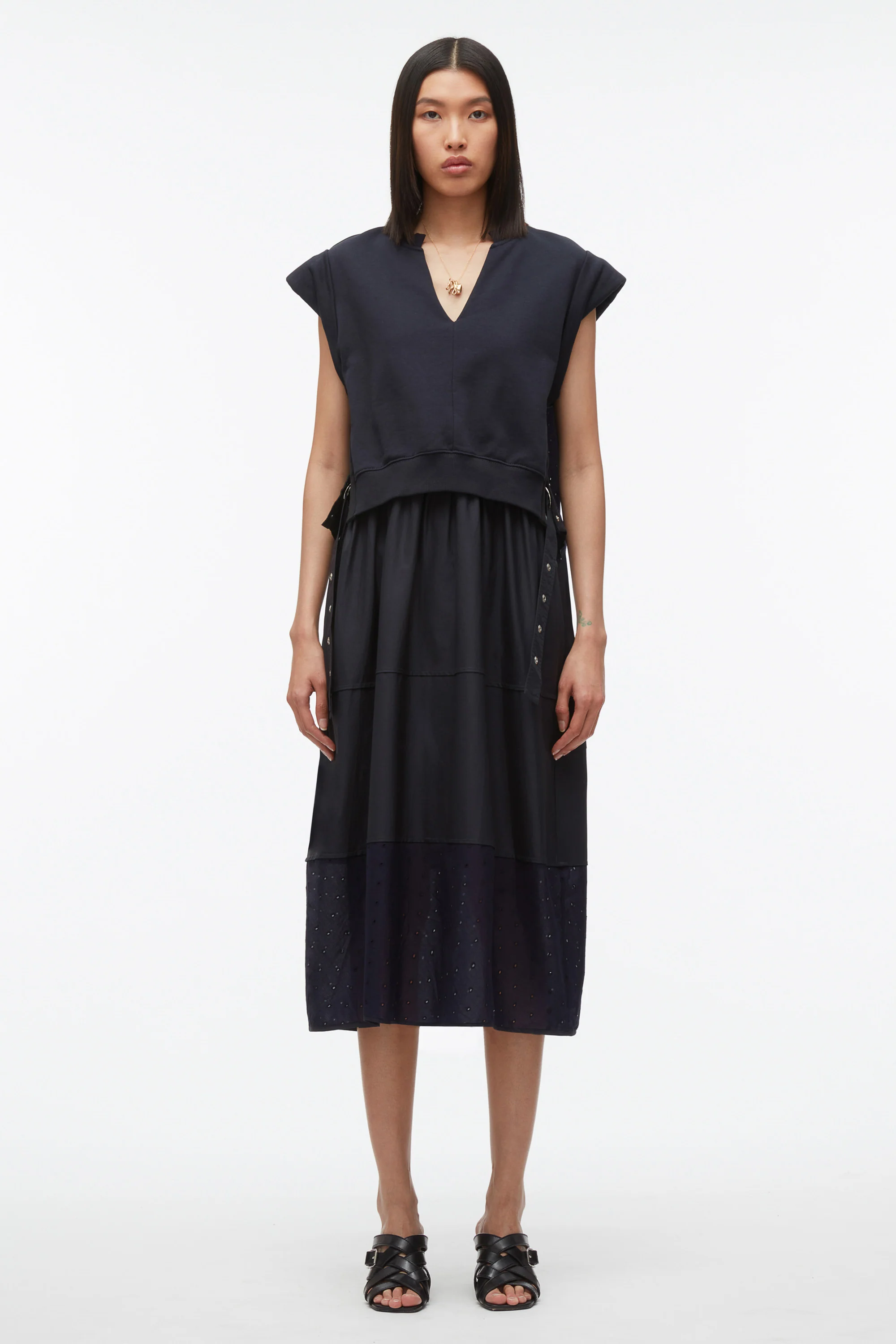 Rolled Sleeve Mix Media Dress - Image 5