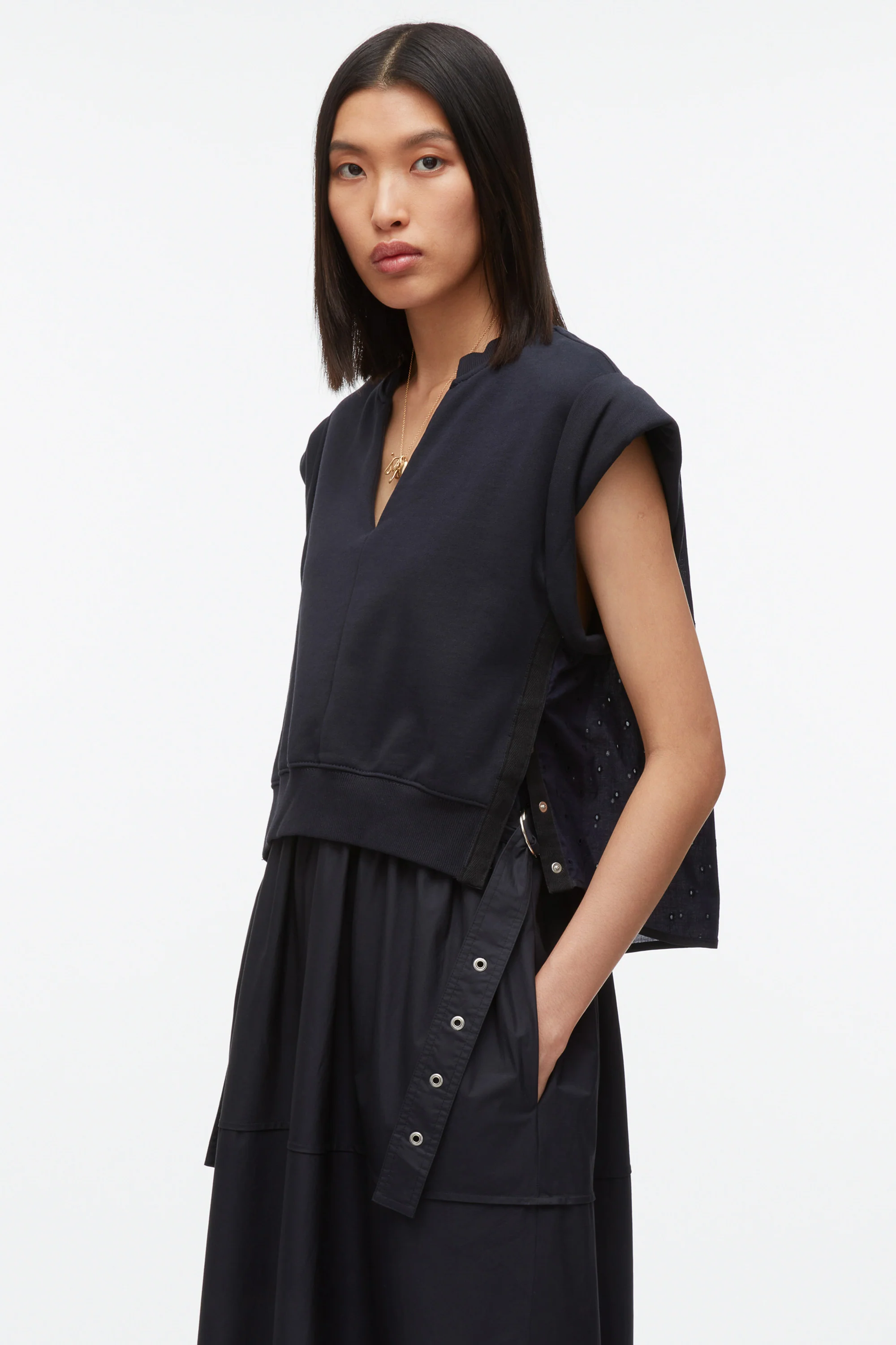 Rolled Sleeve Mix Media Dress - Image 6