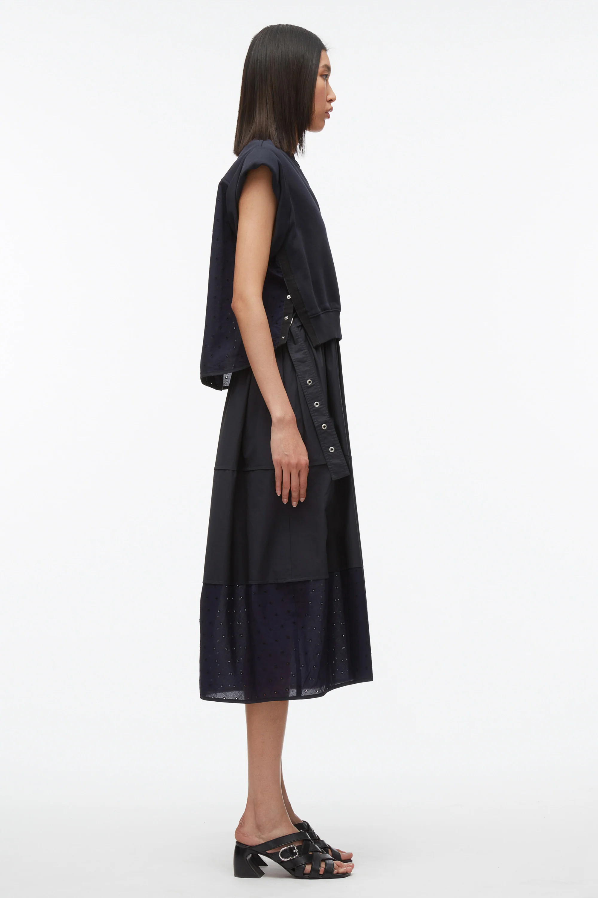 Rolled Sleeve Mix Media Dress - Image 7