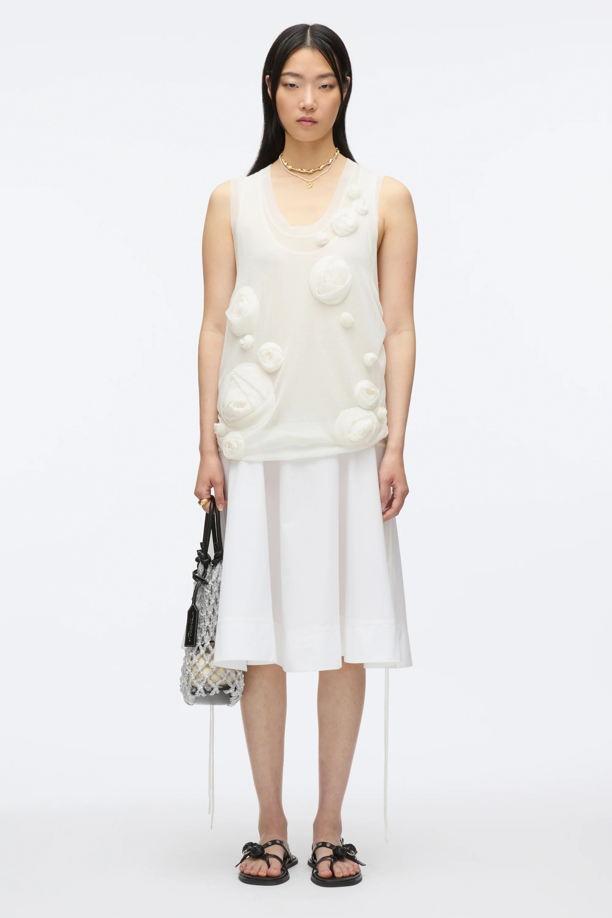 Gauze Combo Tank Dress with Rosettes - Image 2
