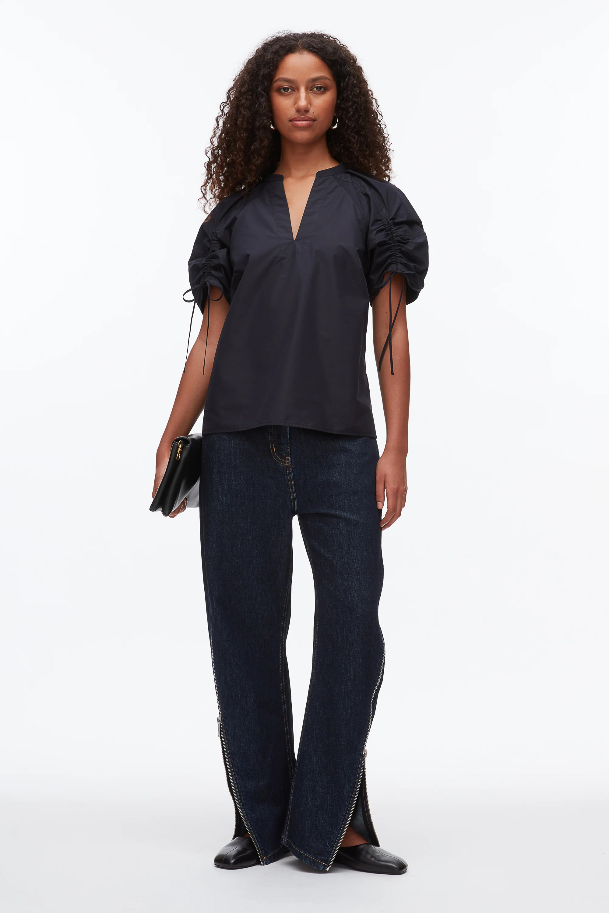 Ruched Sleeve V-Neck Top