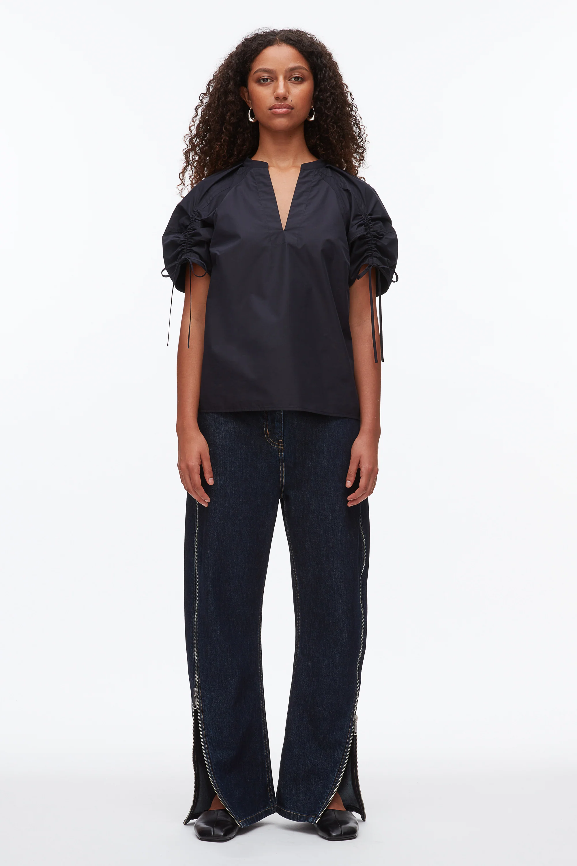Ruched Sleeve V-Neck Top - Image 2