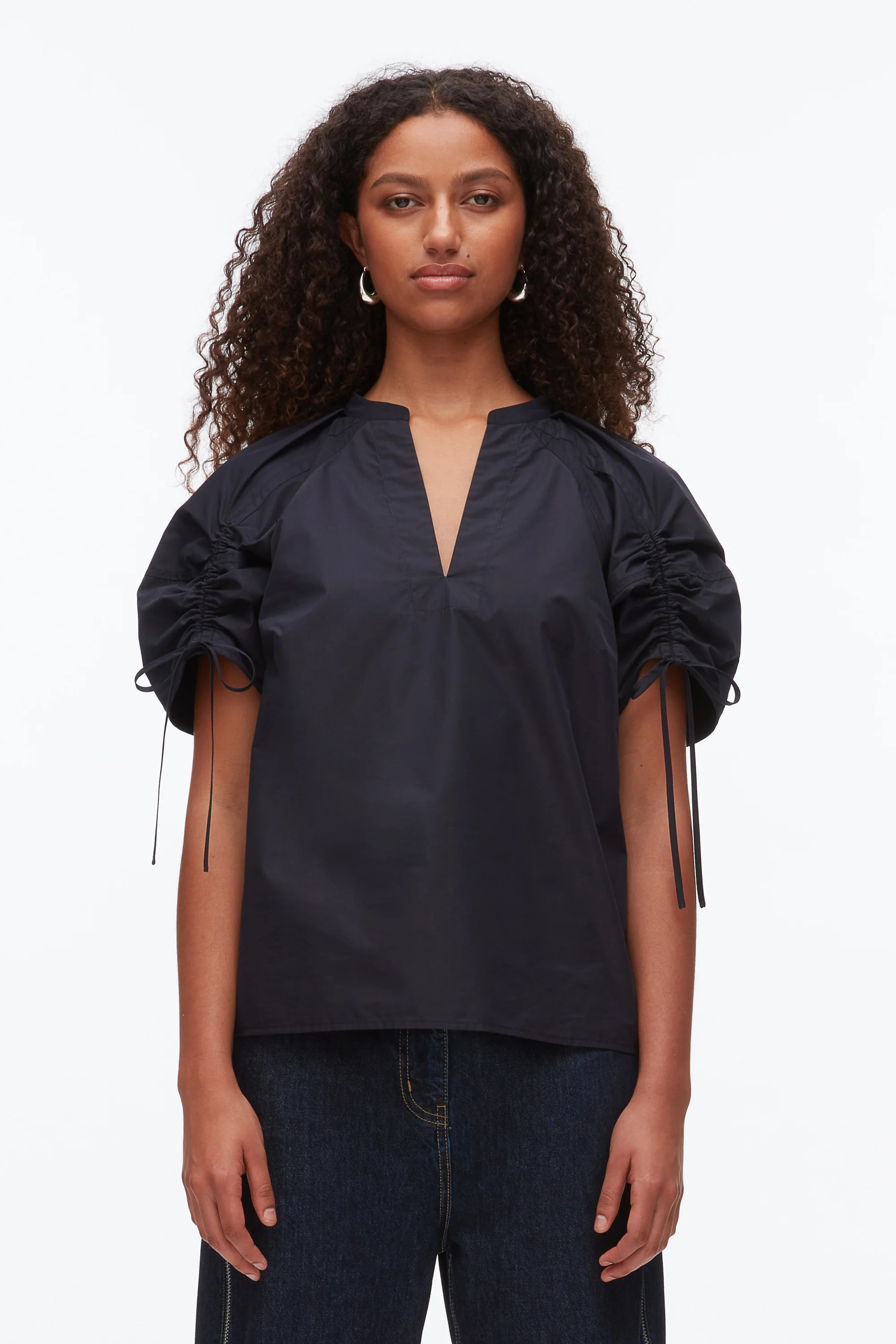 Ruched Sleeve V-Neck Top - Image 3