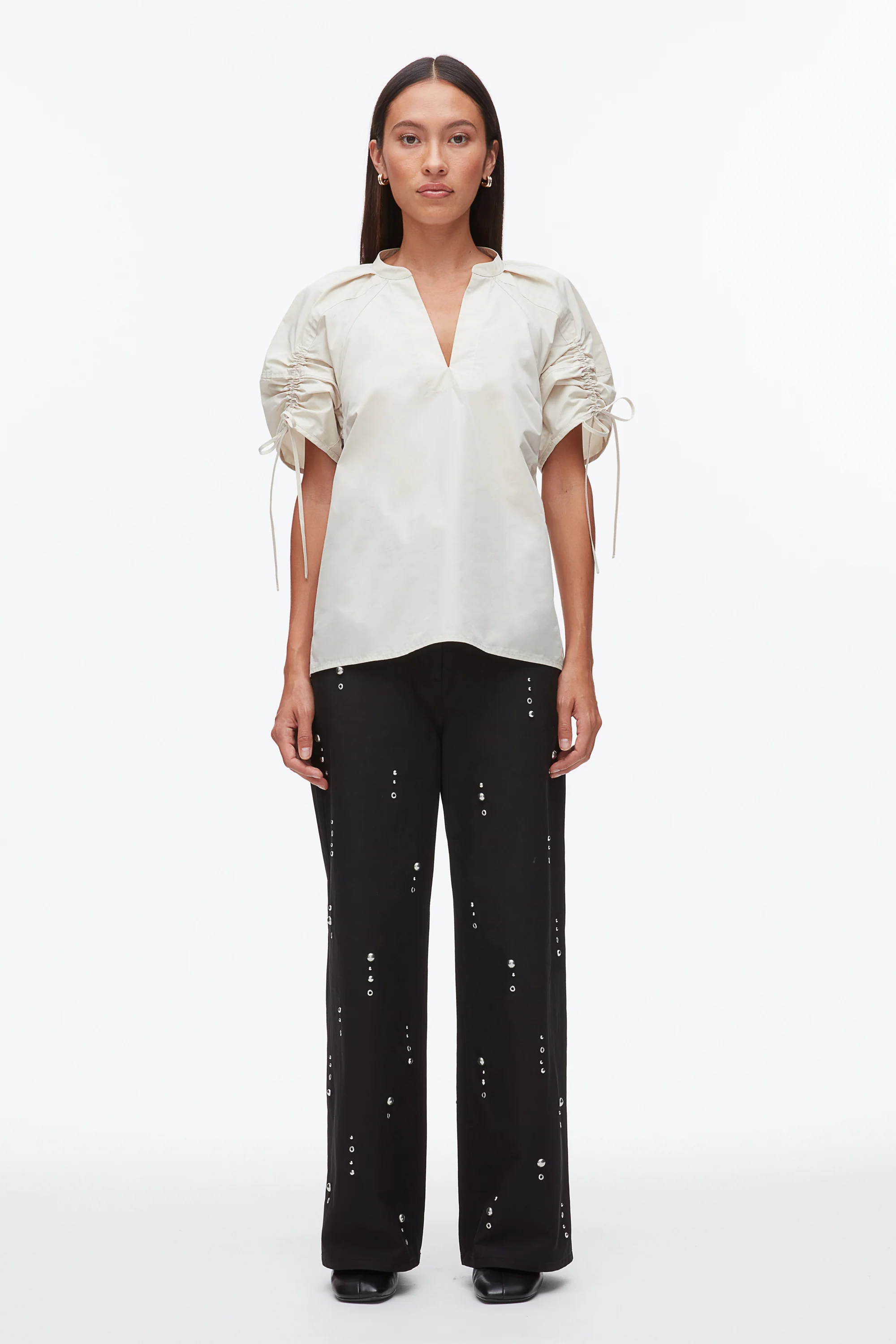 Ruched Sleeve V-Neck Top - Image 9
