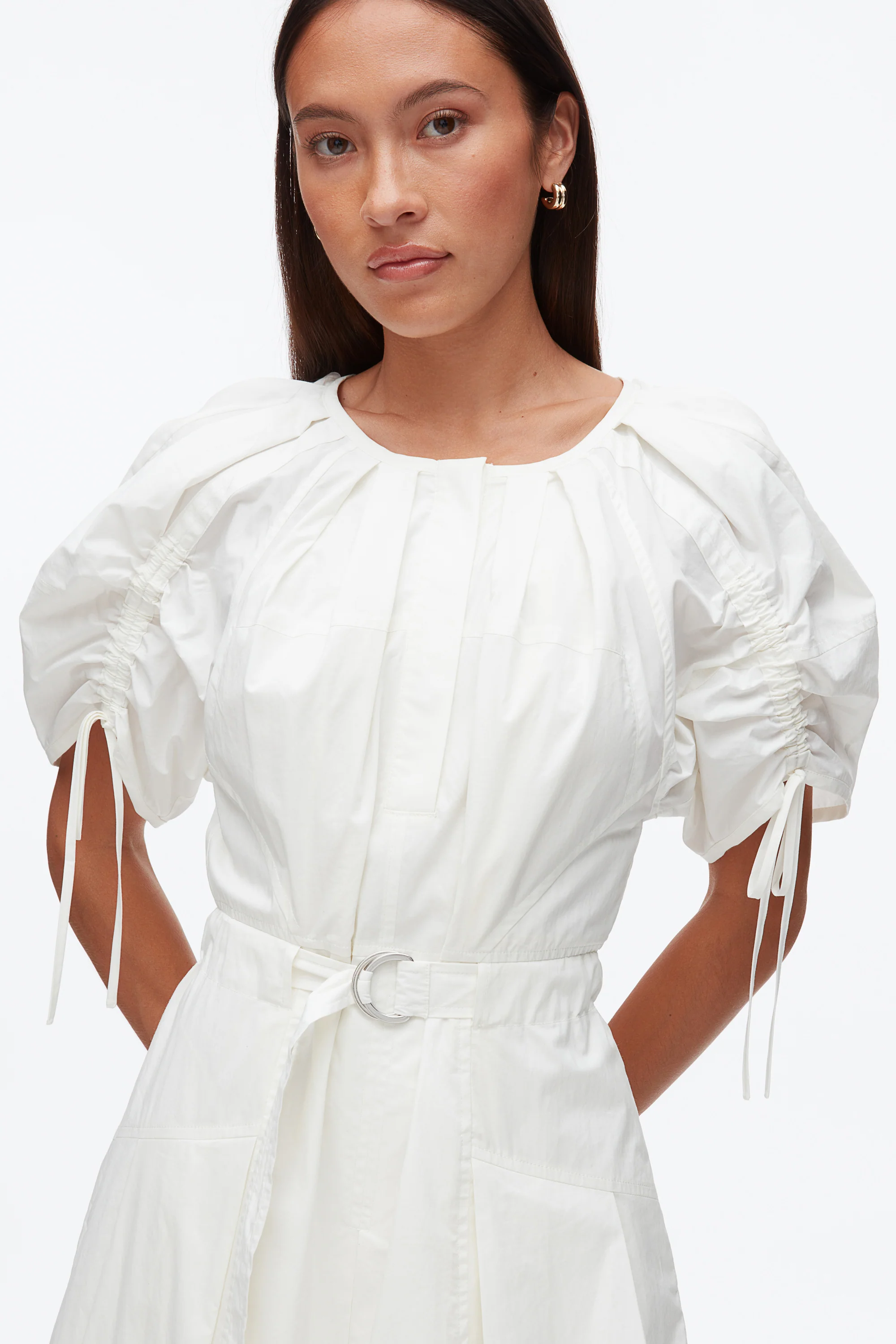 Poplin Ruched Sleeve Midi Dress - Image 11