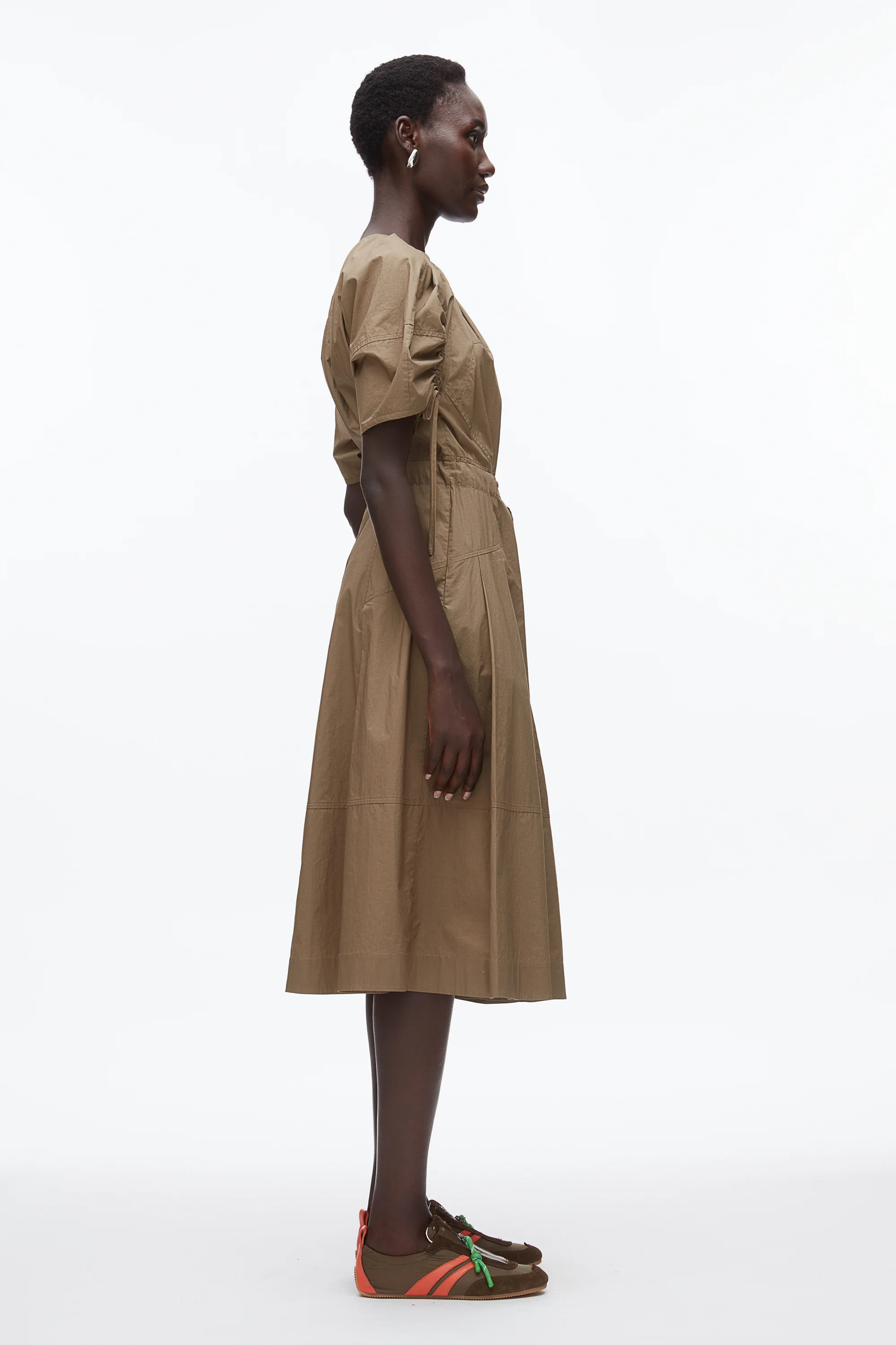 Poplin Ruched Sleeve Midi Dress - Image 3