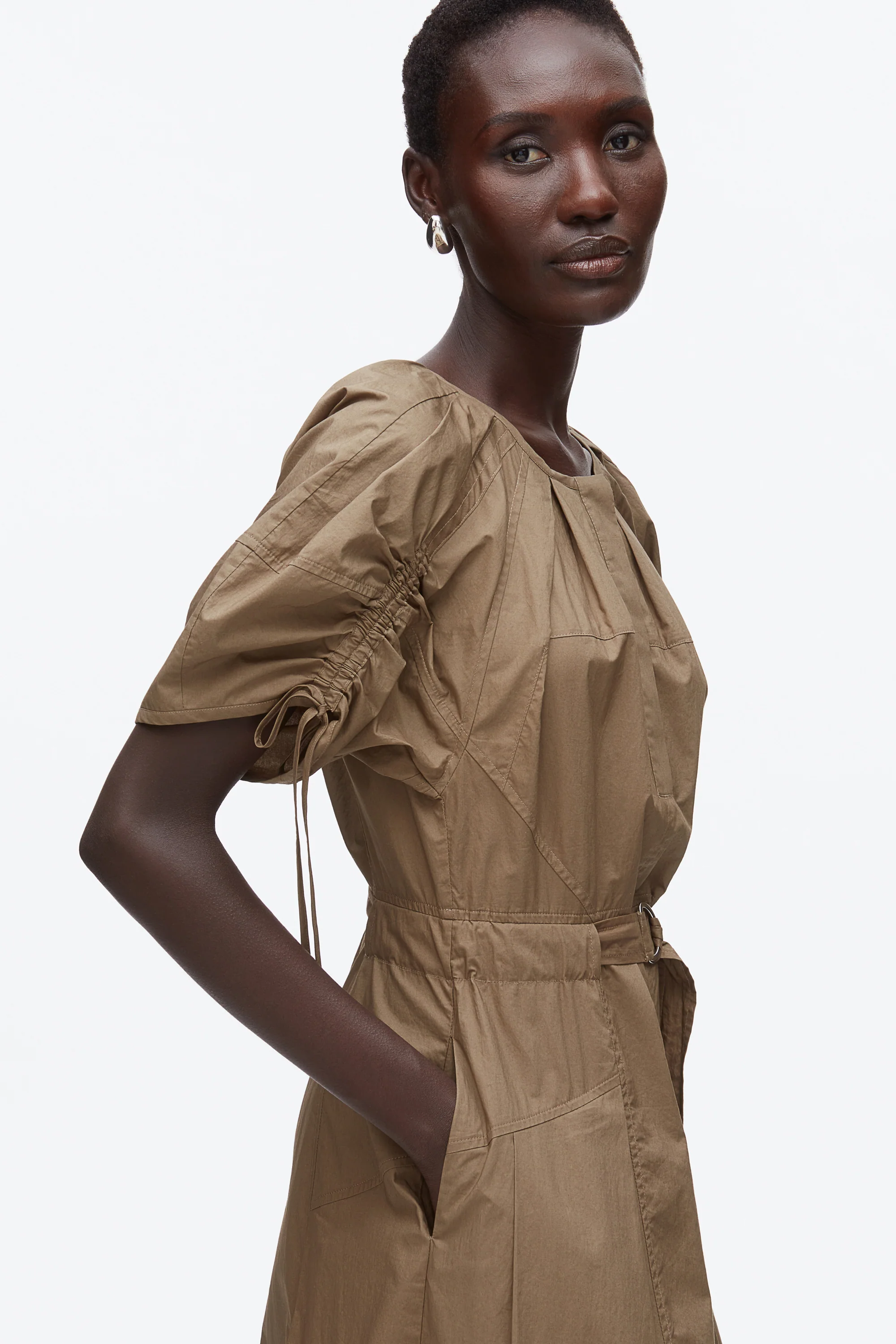 Poplin Ruched Sleeve Midi Dress - Image 5