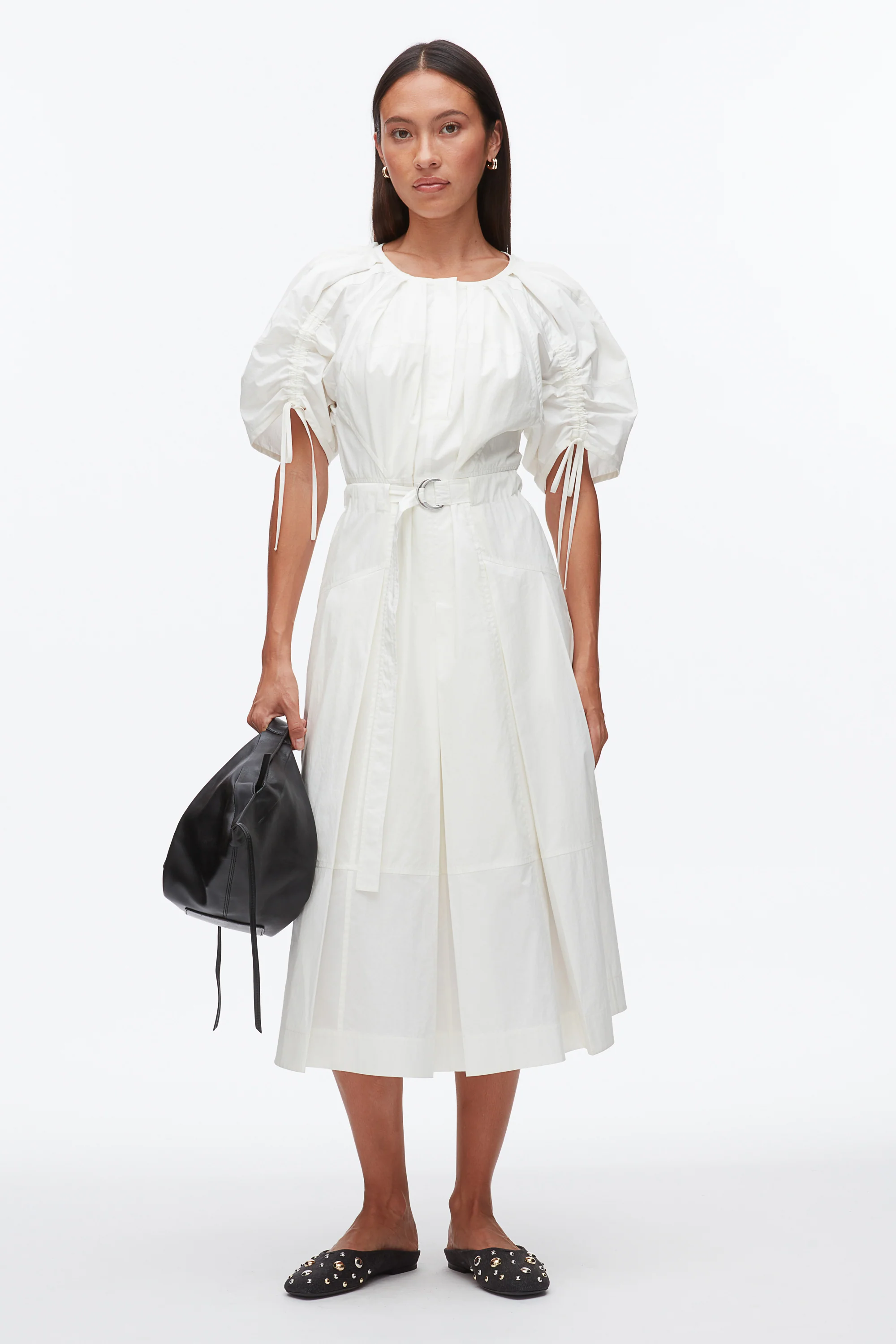 Poplin Ruched Sleeve Midi Dress - Image 7