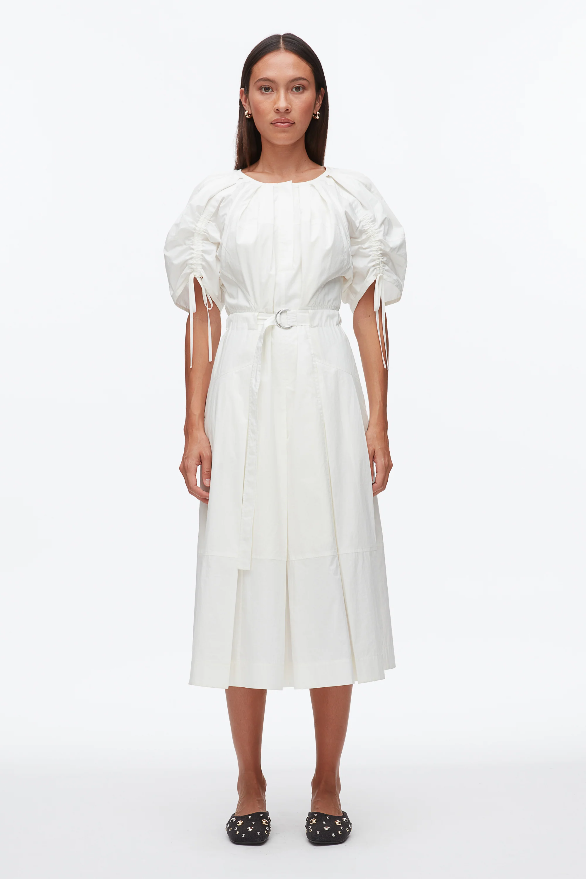 Poplin Ruched Sleeve Midi Dress - Image 8