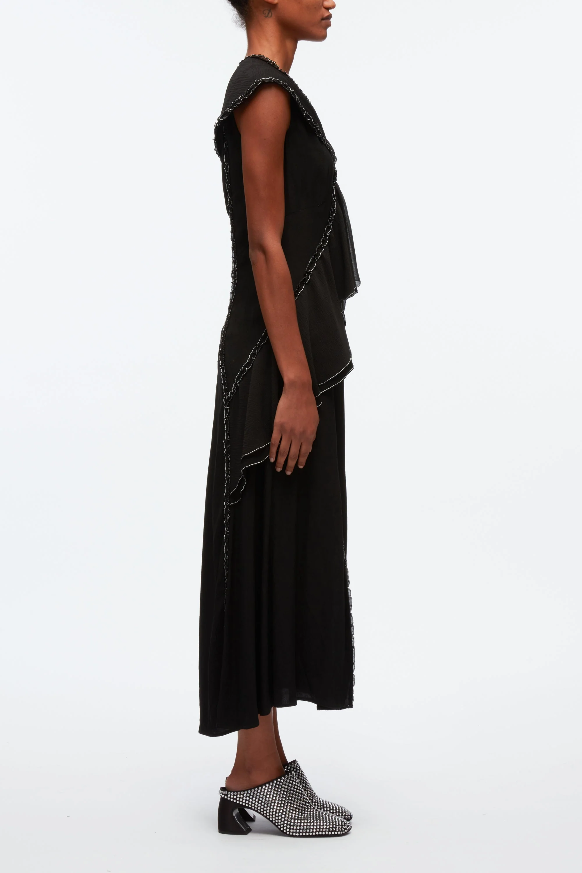Ruffle Dress With Contrast Topstitch - Image 3