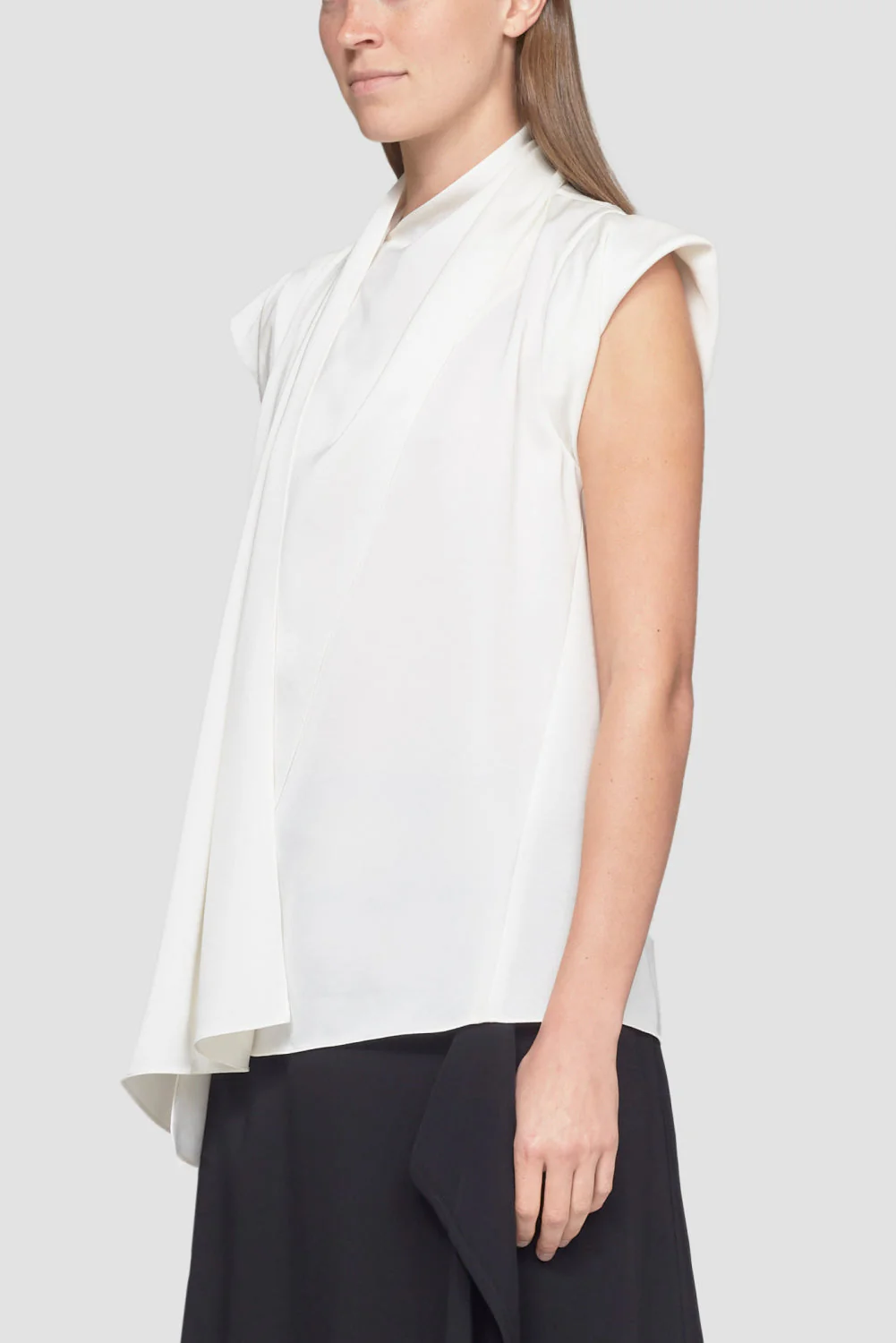 Satin Scarf-Neck Twisted Sleeve Blouse - Image 3