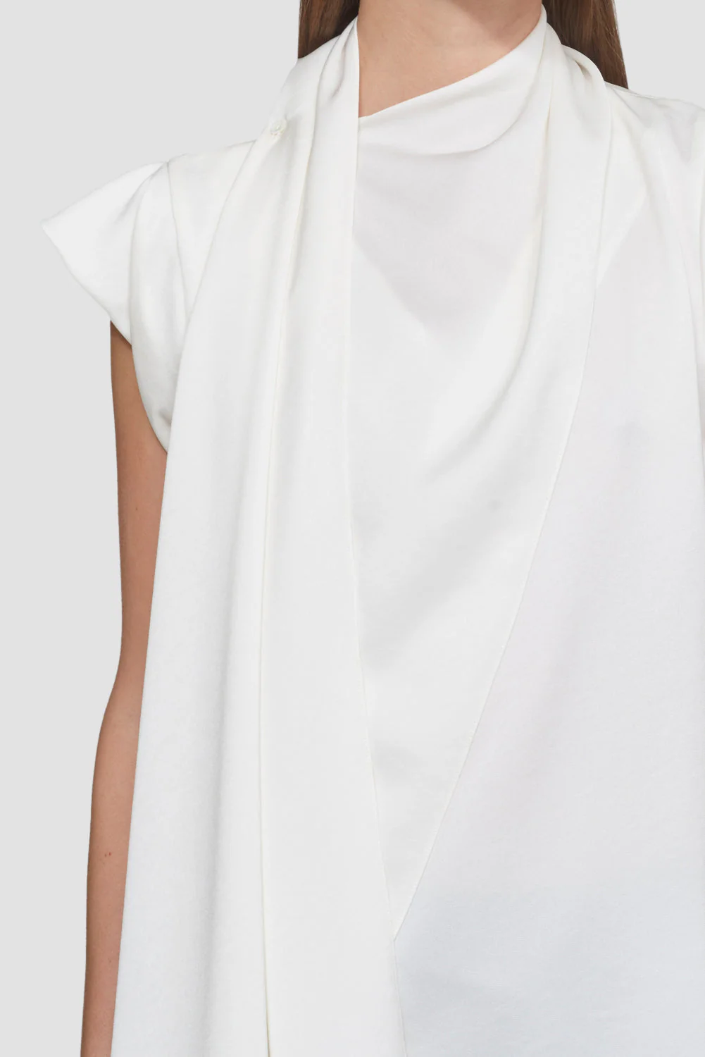 Satin Scarf-Neck Twisted Sleeve Blouse - Image 5