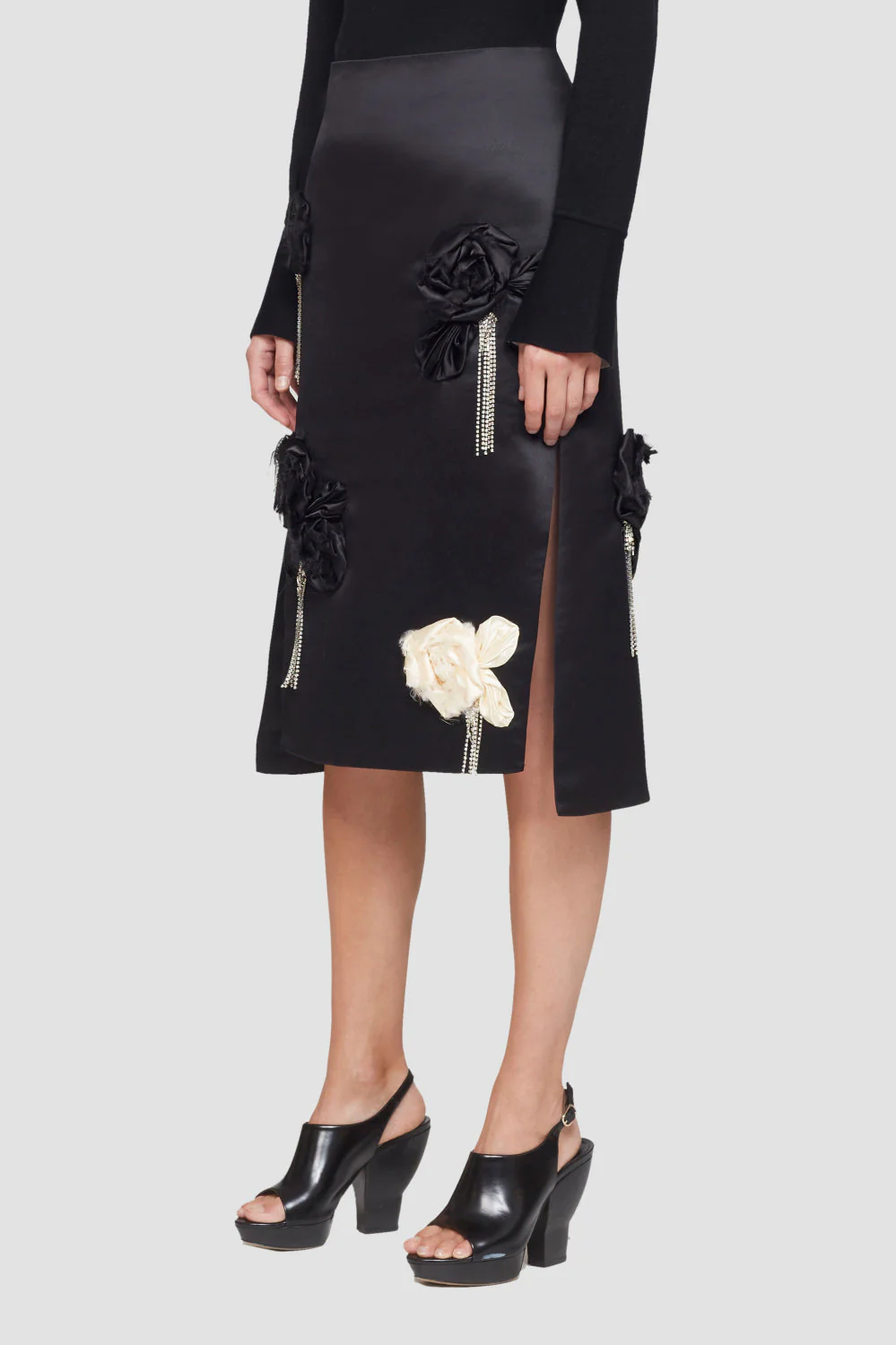 Satin Skirt W Floral Emb - Image 3