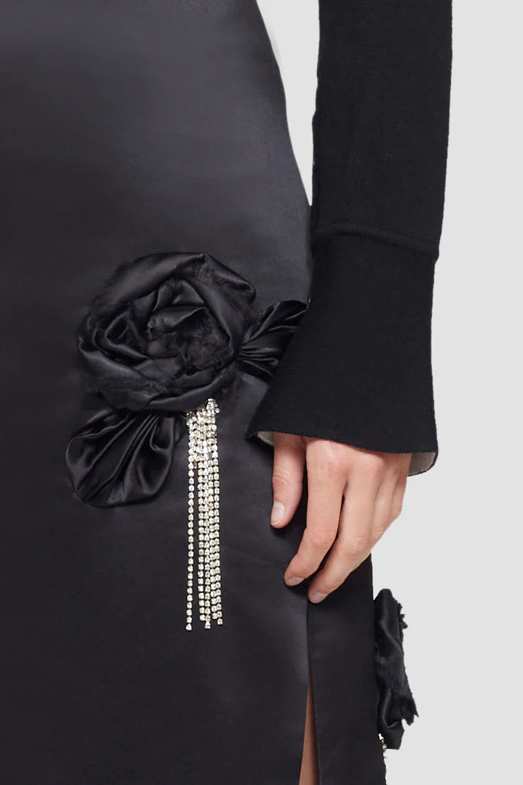 Satin Skirt W Floral Emb - Image 5