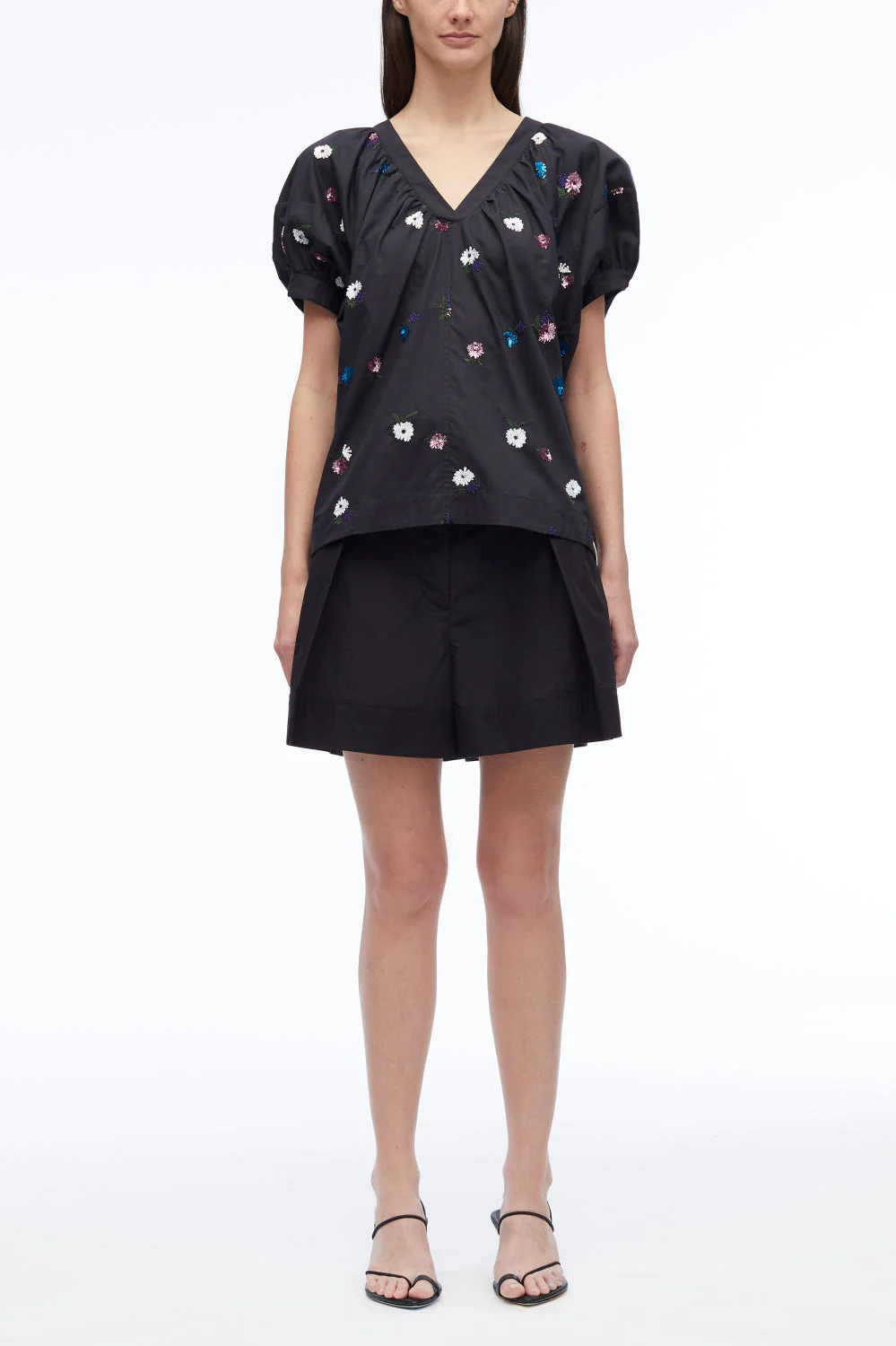 Sequin Embellished Poplin V-Neck Top - Image 7