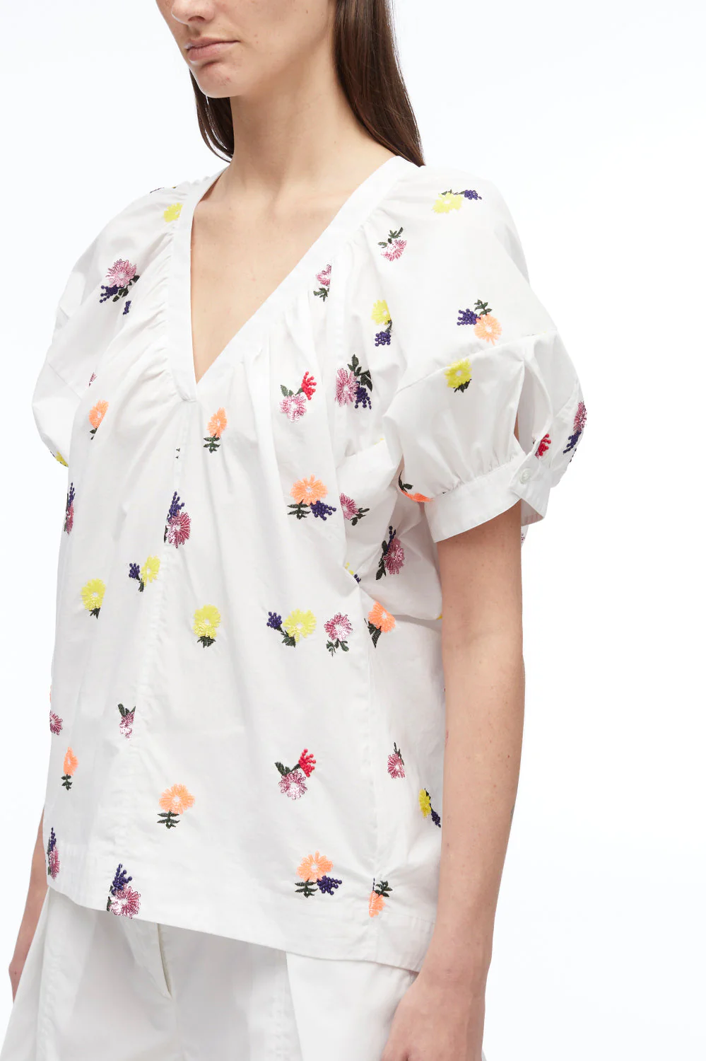 Sequin Embellished Poplin V-Neck Top - Image 5