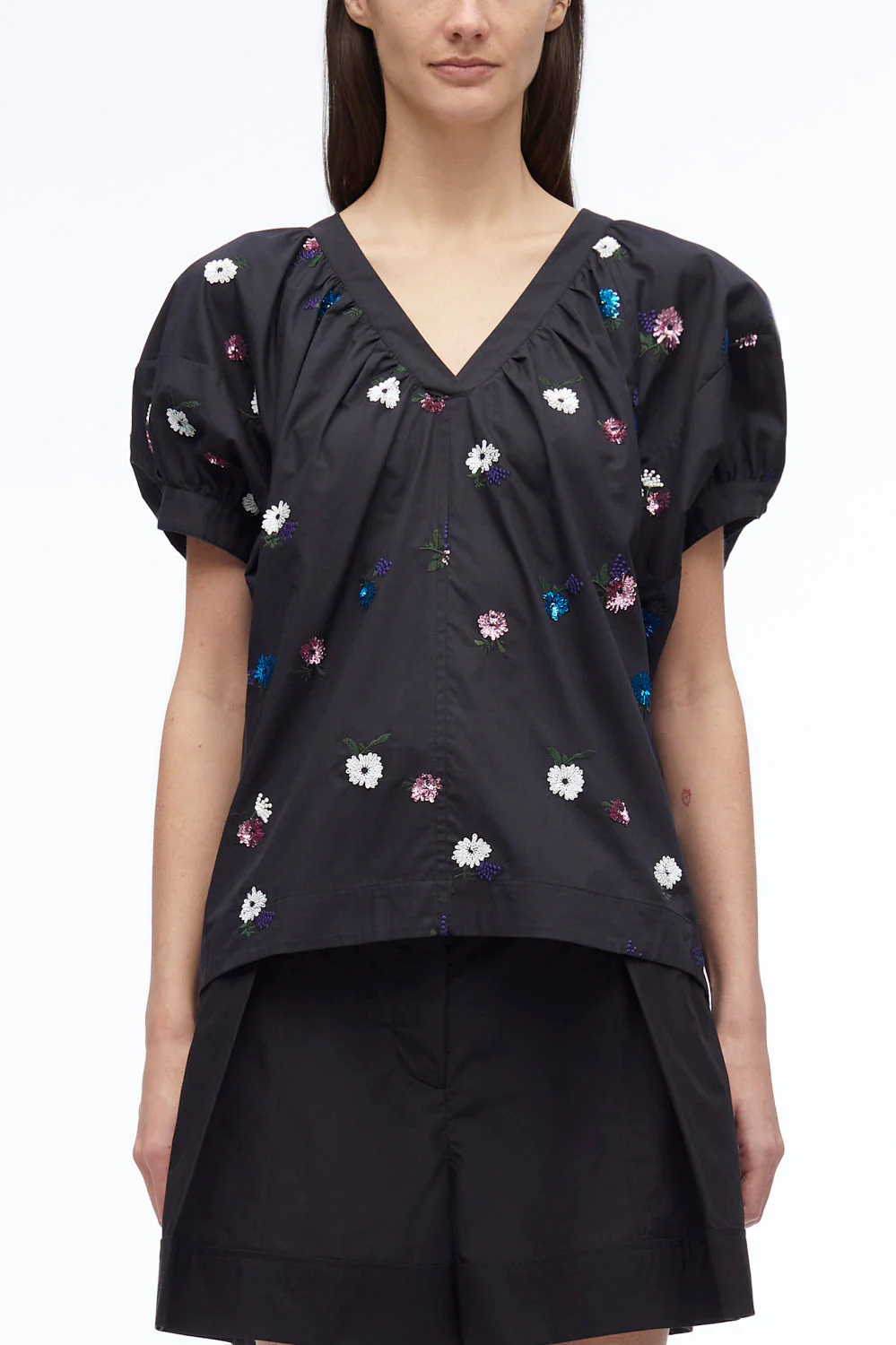 Sequin Embellished Poplin V-Neck Top - Image 8