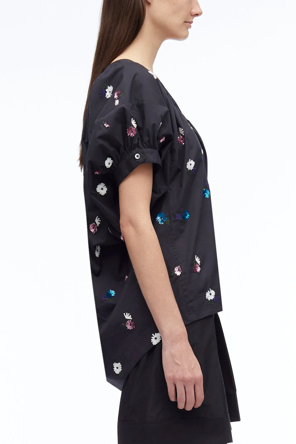 Sequin Embellished Poplin V-Neck Top - Image 9