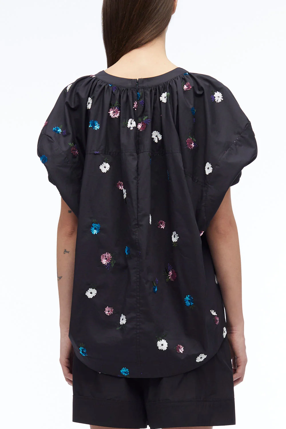 Sequin Embellished Poplin V-Neck Top - Image 10