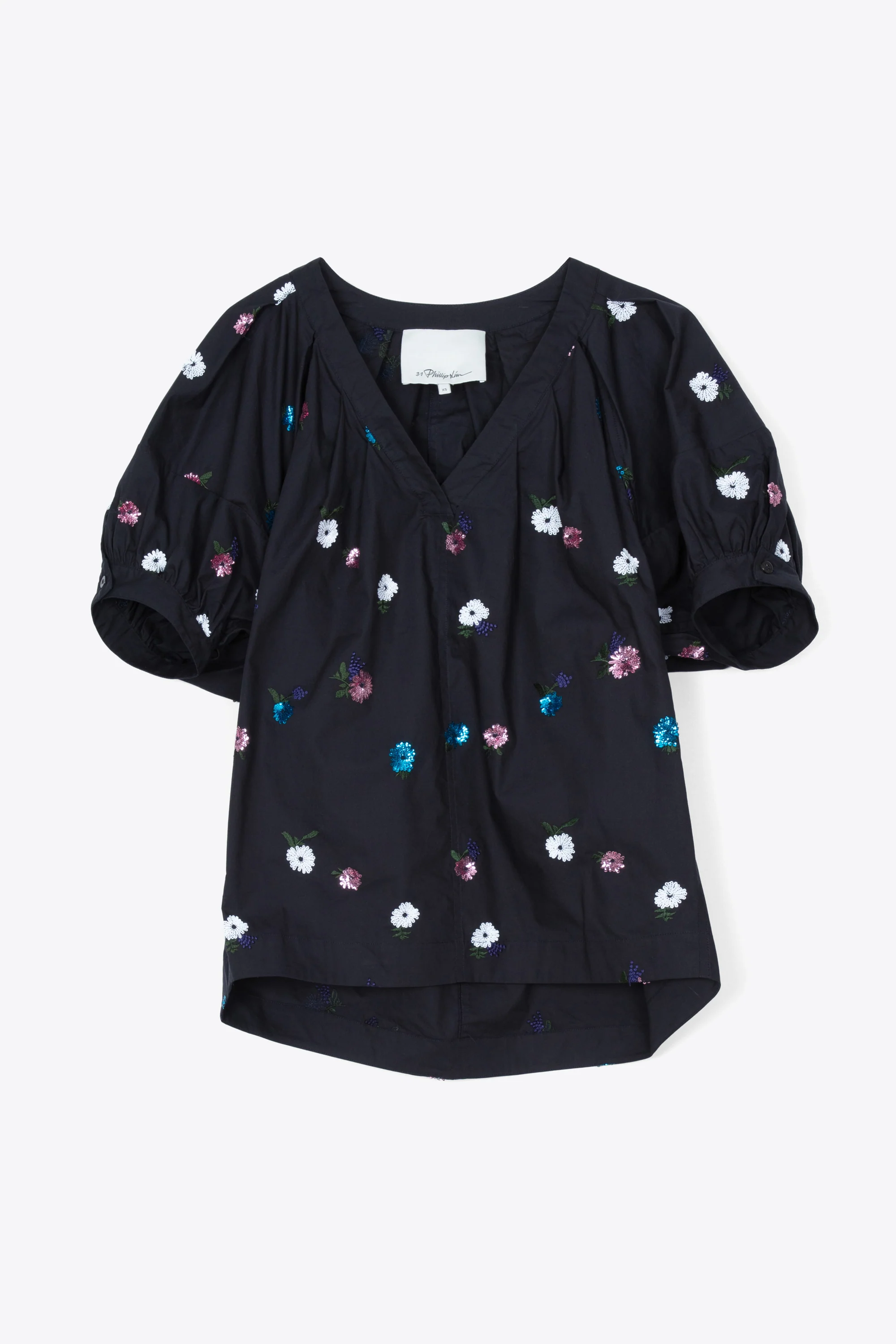 Sequin Embellished Poplin V-Neck Top - Image 11