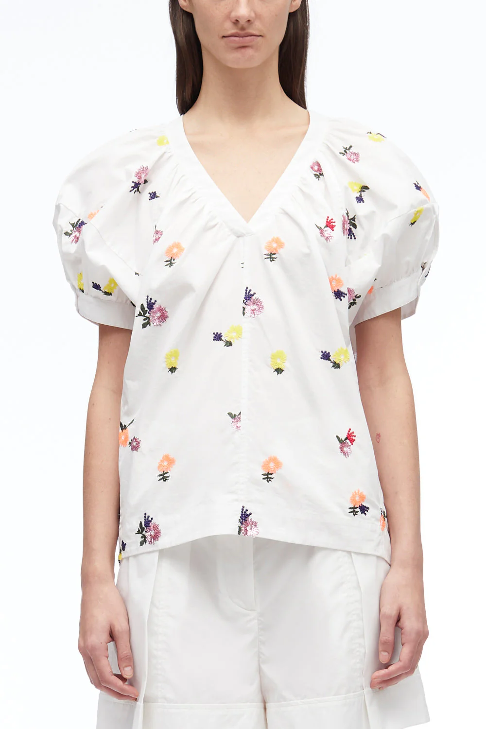 Sequin Embellished Poplin V-Neck Top - Image 2