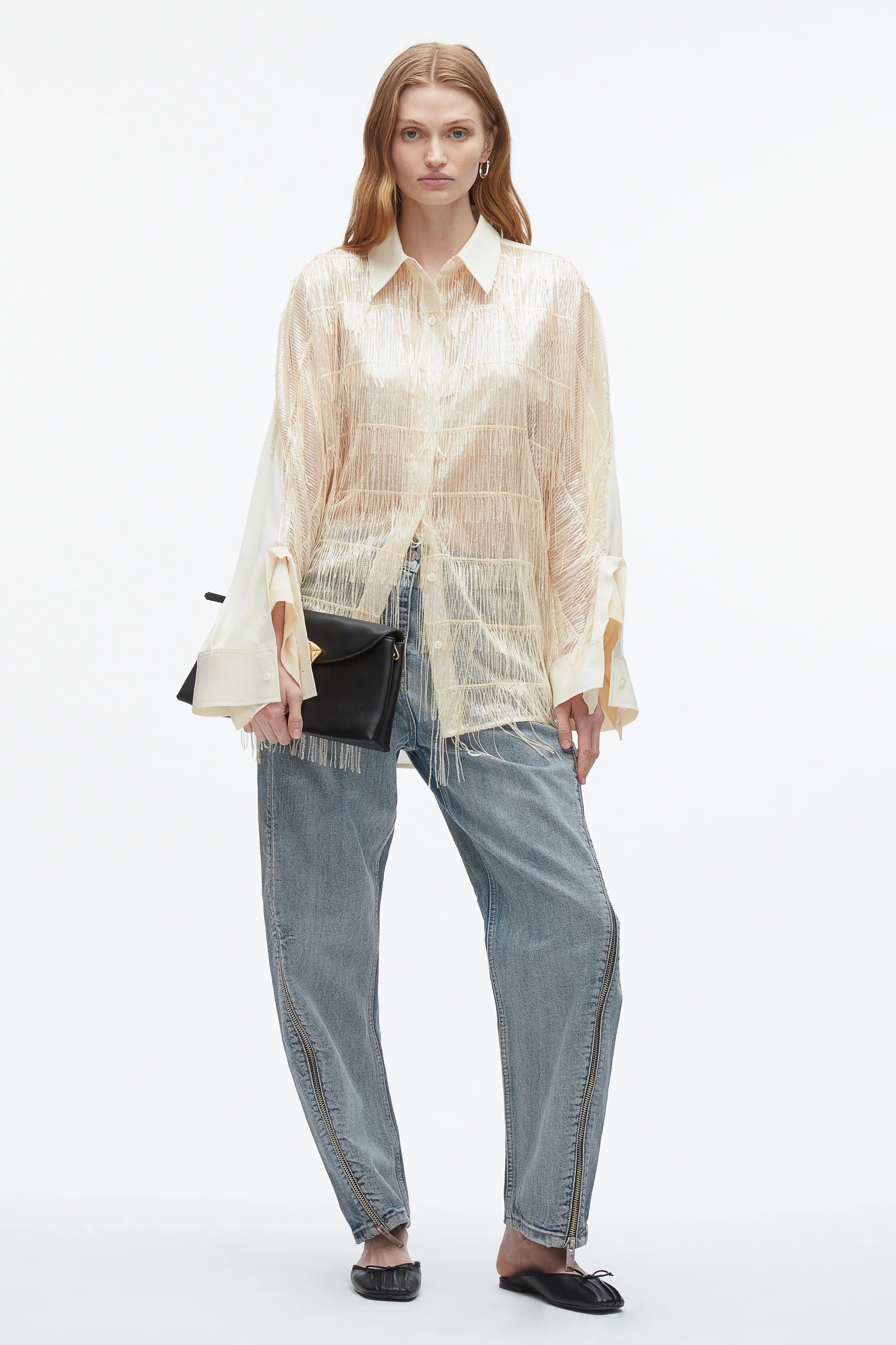 Sequin Fringe Shirt with Cascade Drape