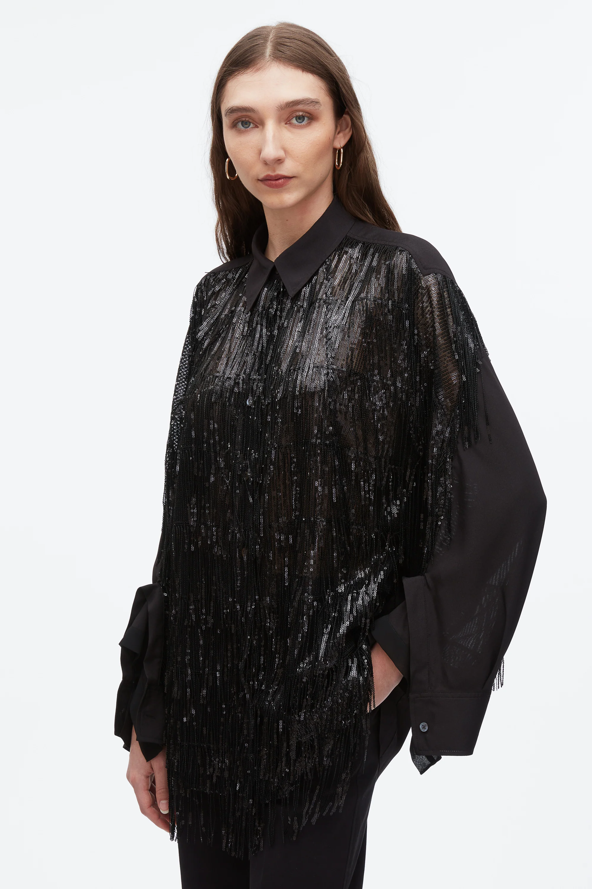 Sequin Fringe Shirt with Cascade Drape - Image 12