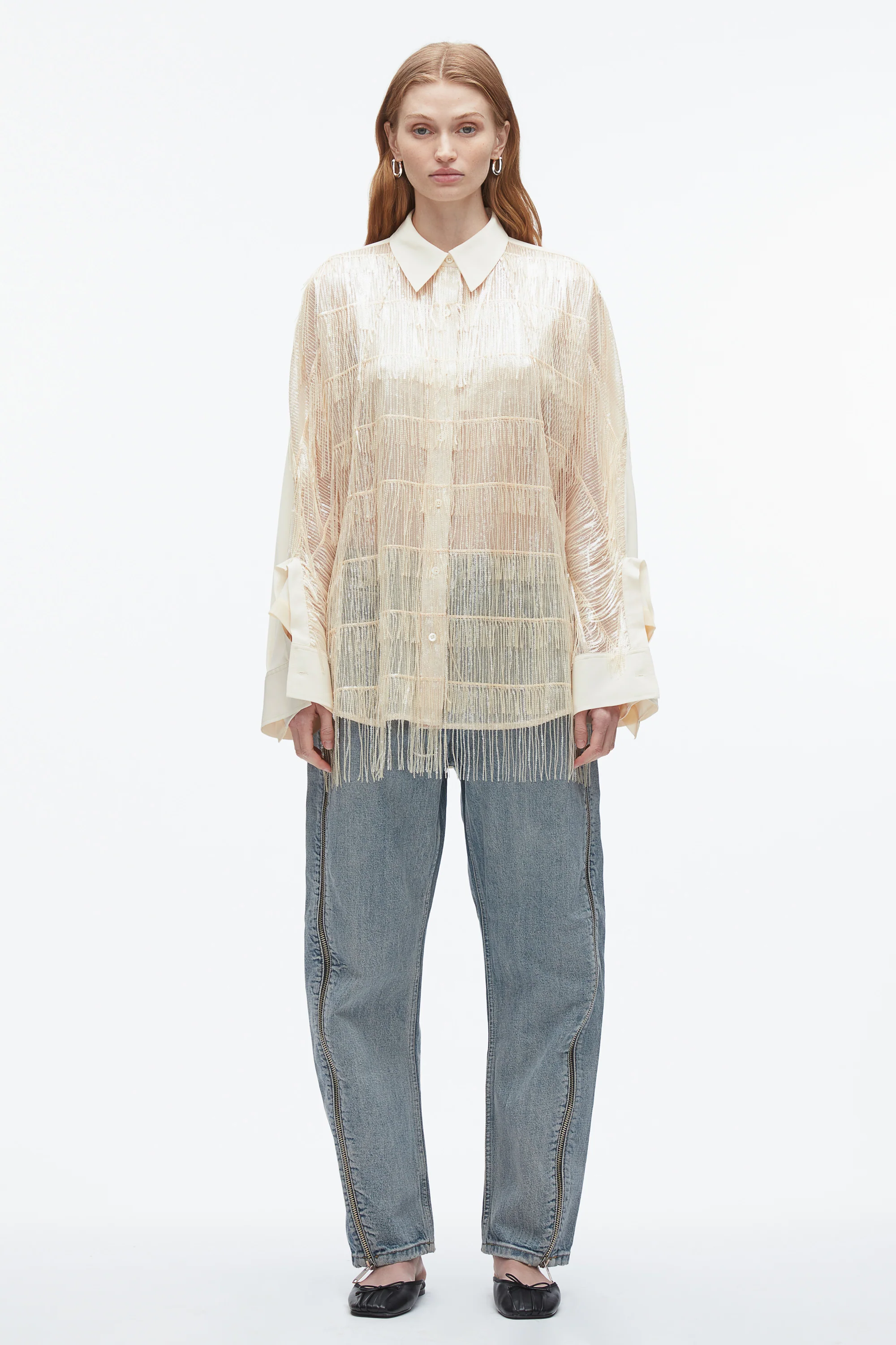 Sequin Fringe Shirt with Cascade Drape - Image 2