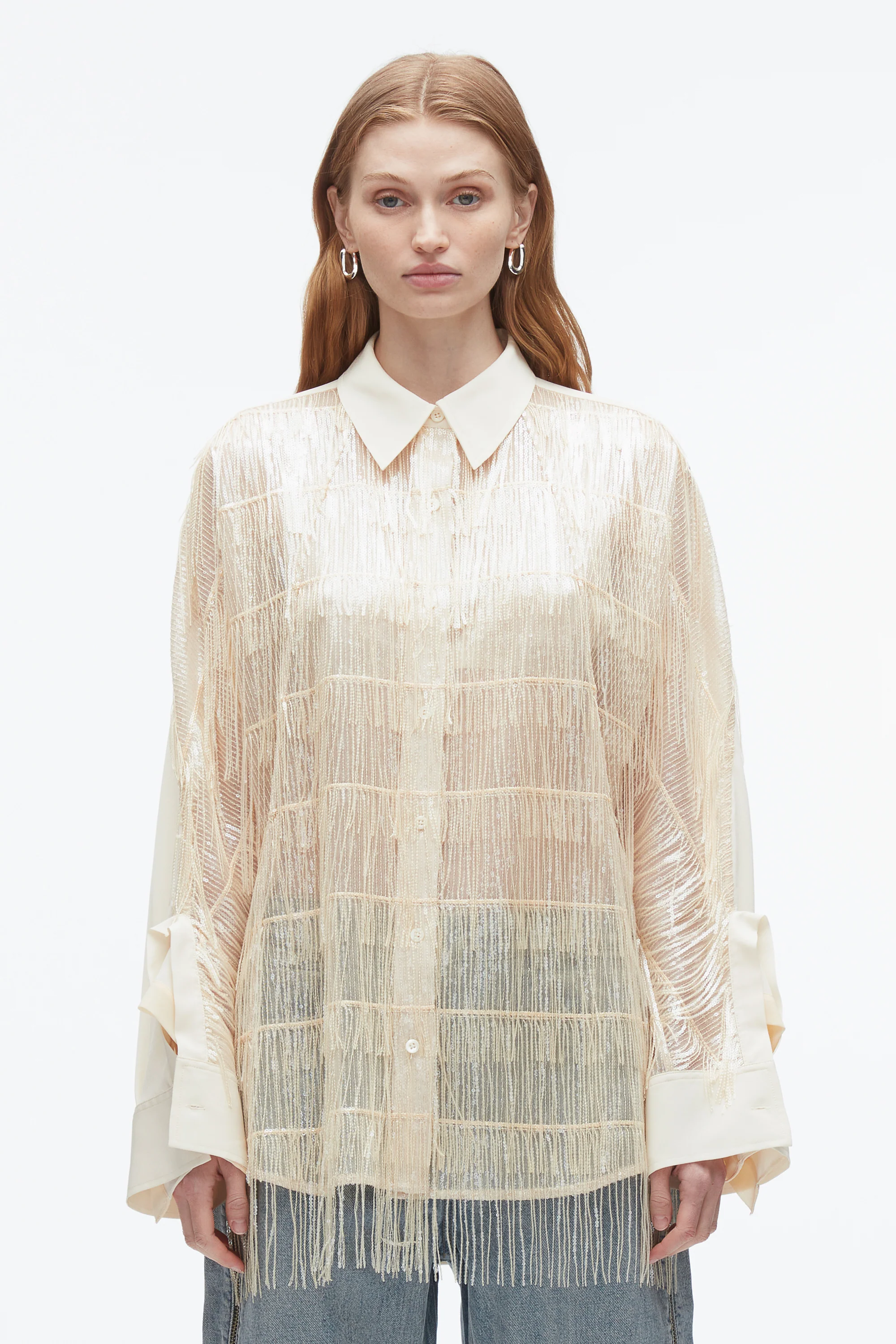 Sequin Fringe Shirt with Cascade Drape - Image 3
